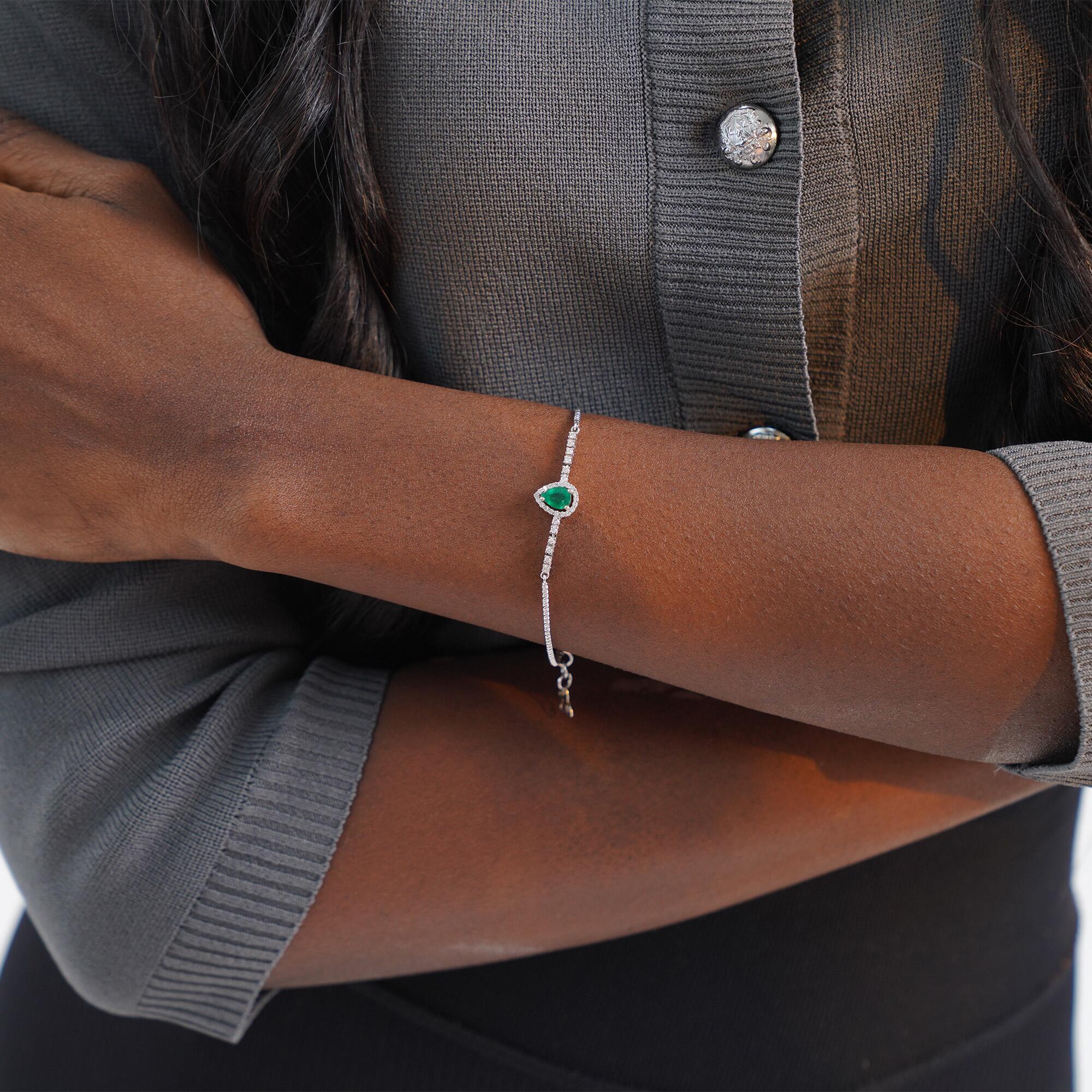 Drop Cut Emerald and Diamond Bangle Bracelet in 18K Gold