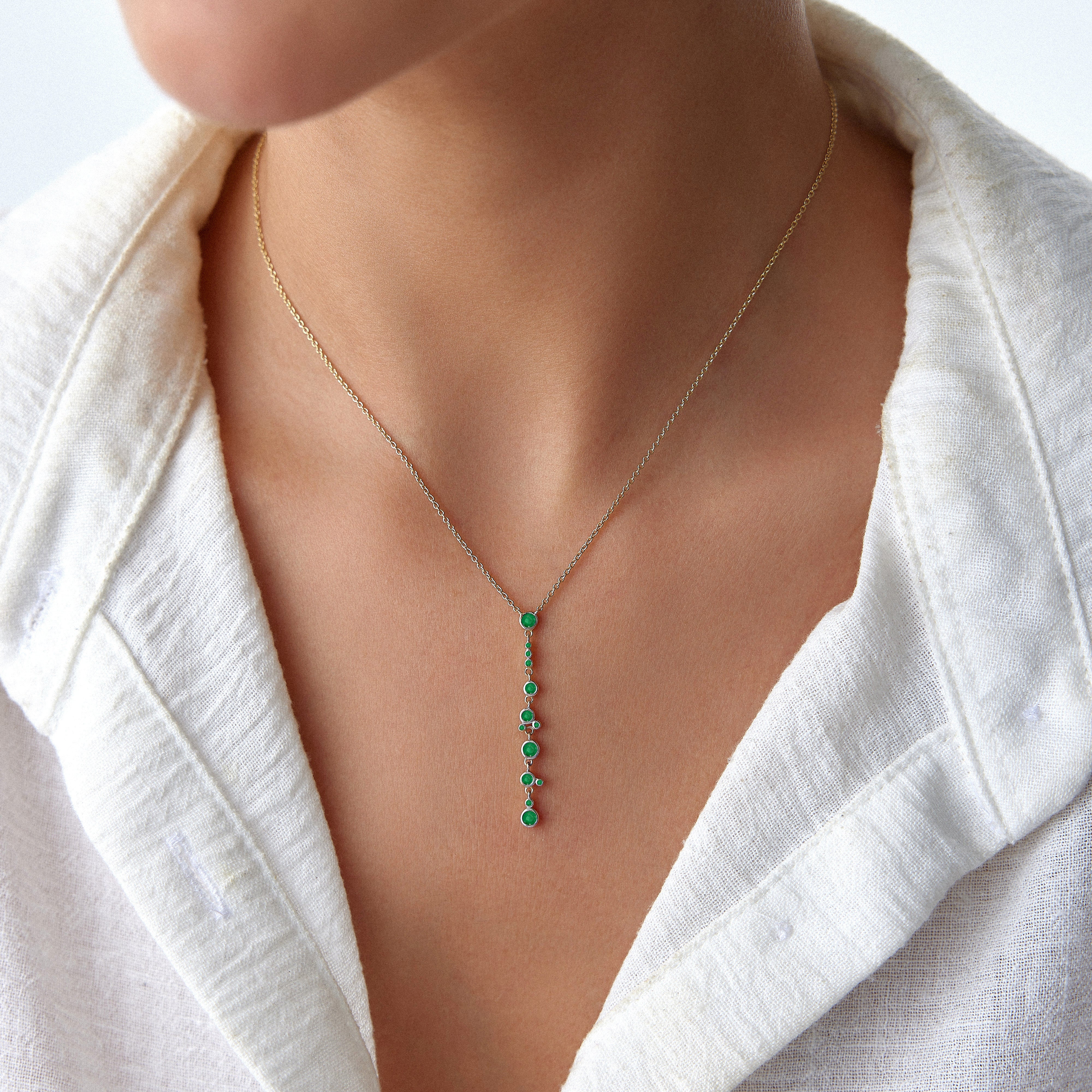 Emerald Waterfall Lariat Necklace