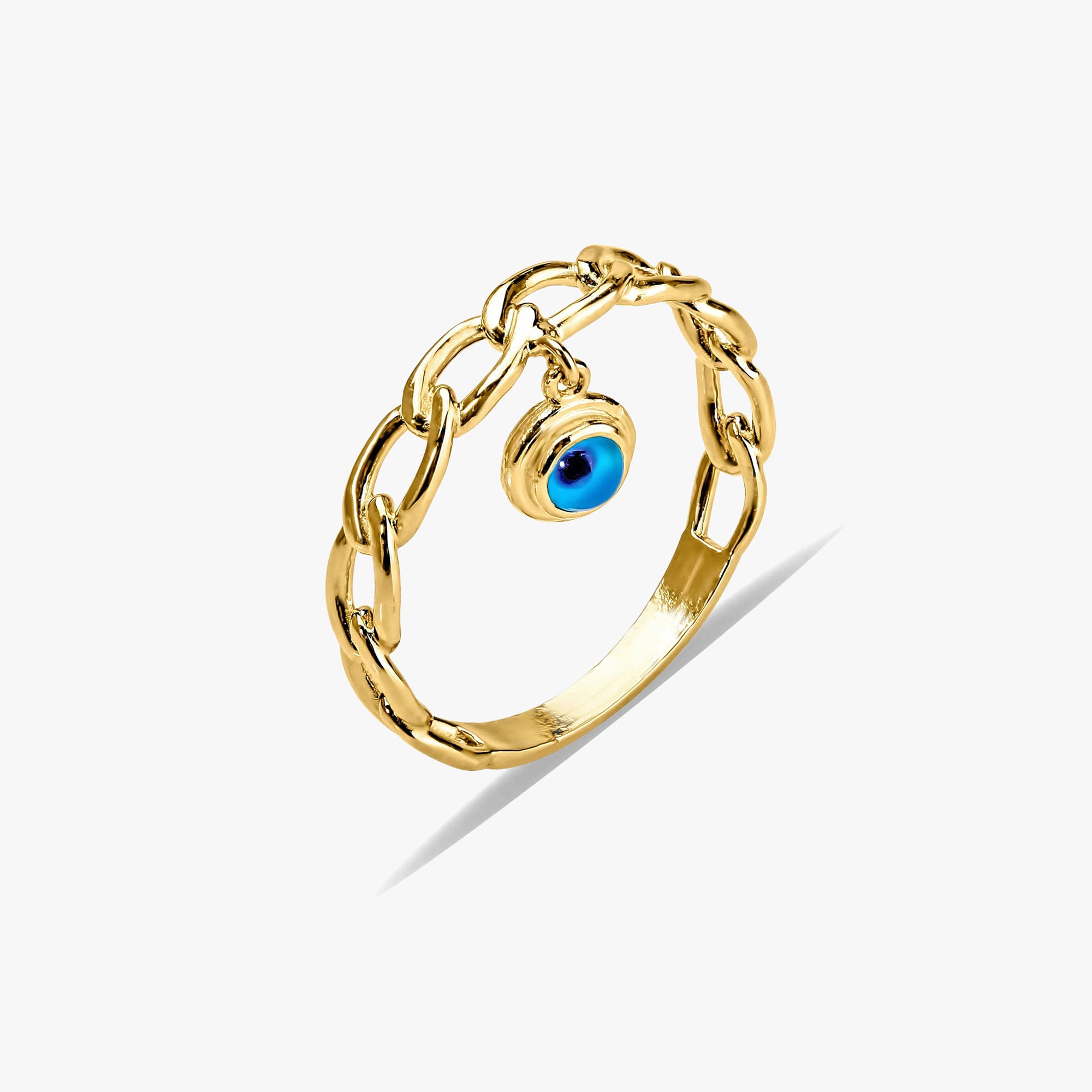 Evil Eye Chain Ring in 14K Gold