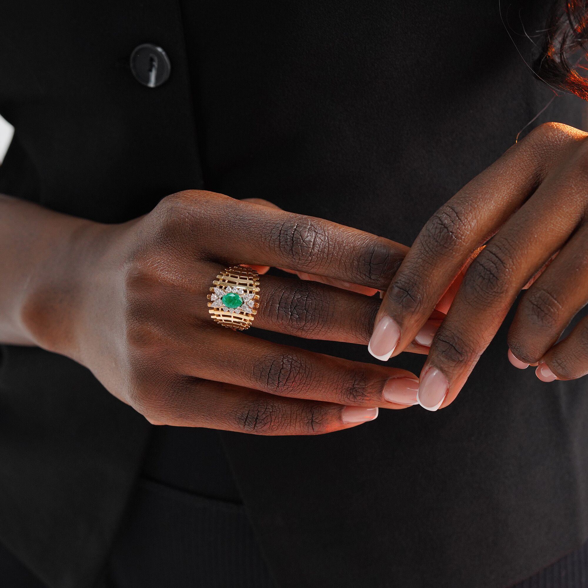 Emerald and Diamond Ring in 14K Gold