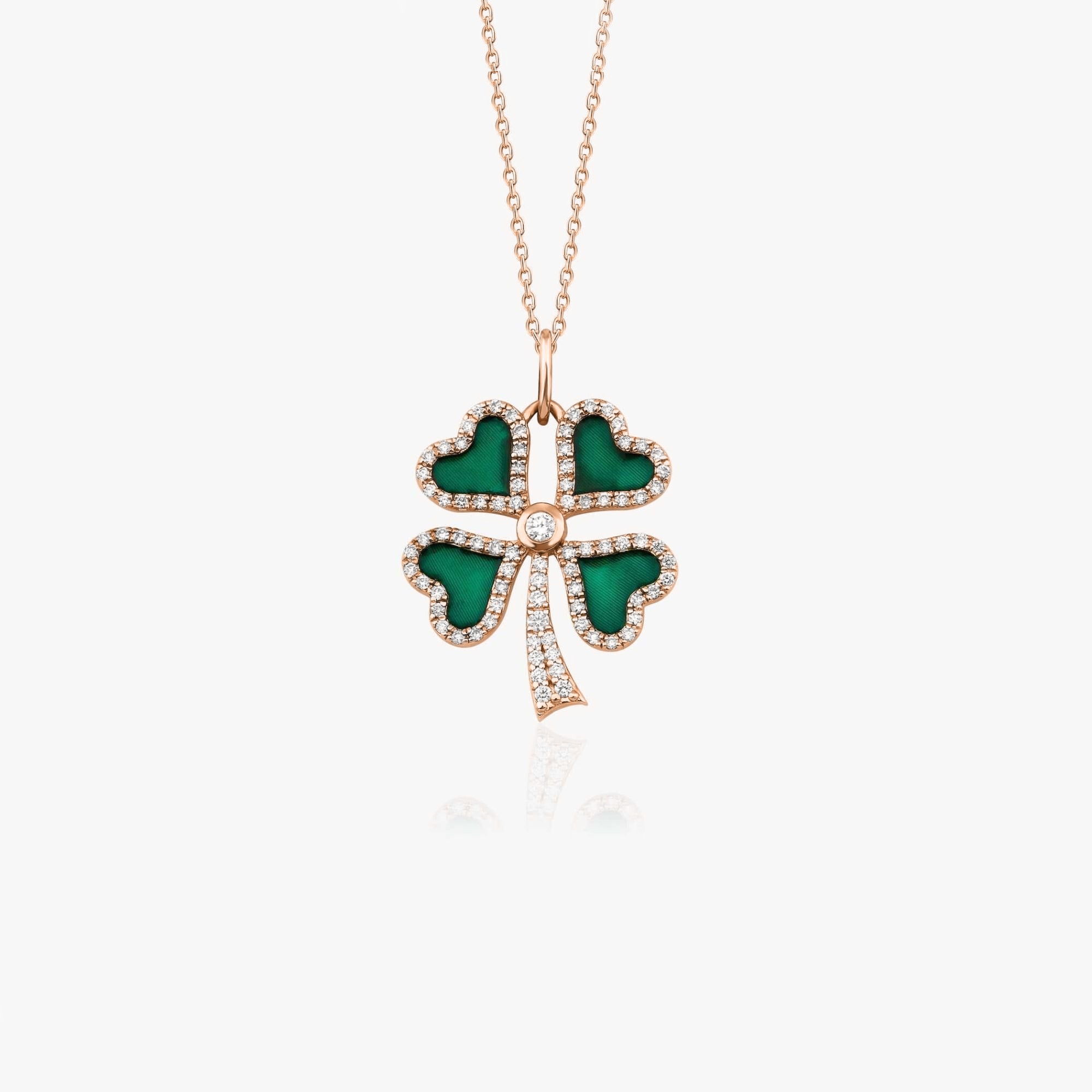 Diamond Green Clover Pendant Necklace / FORTUNA