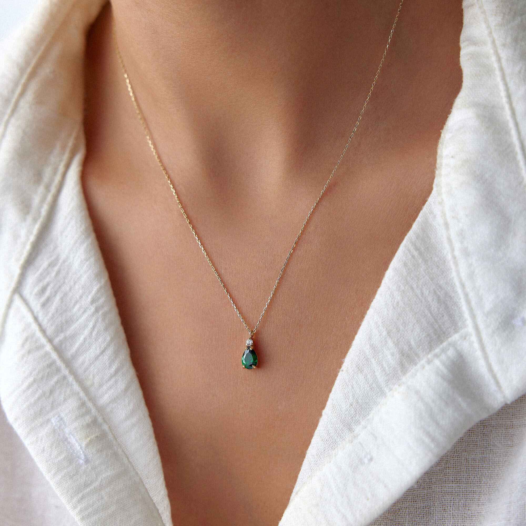 Mini Green Drop Necklace in 14K Gold