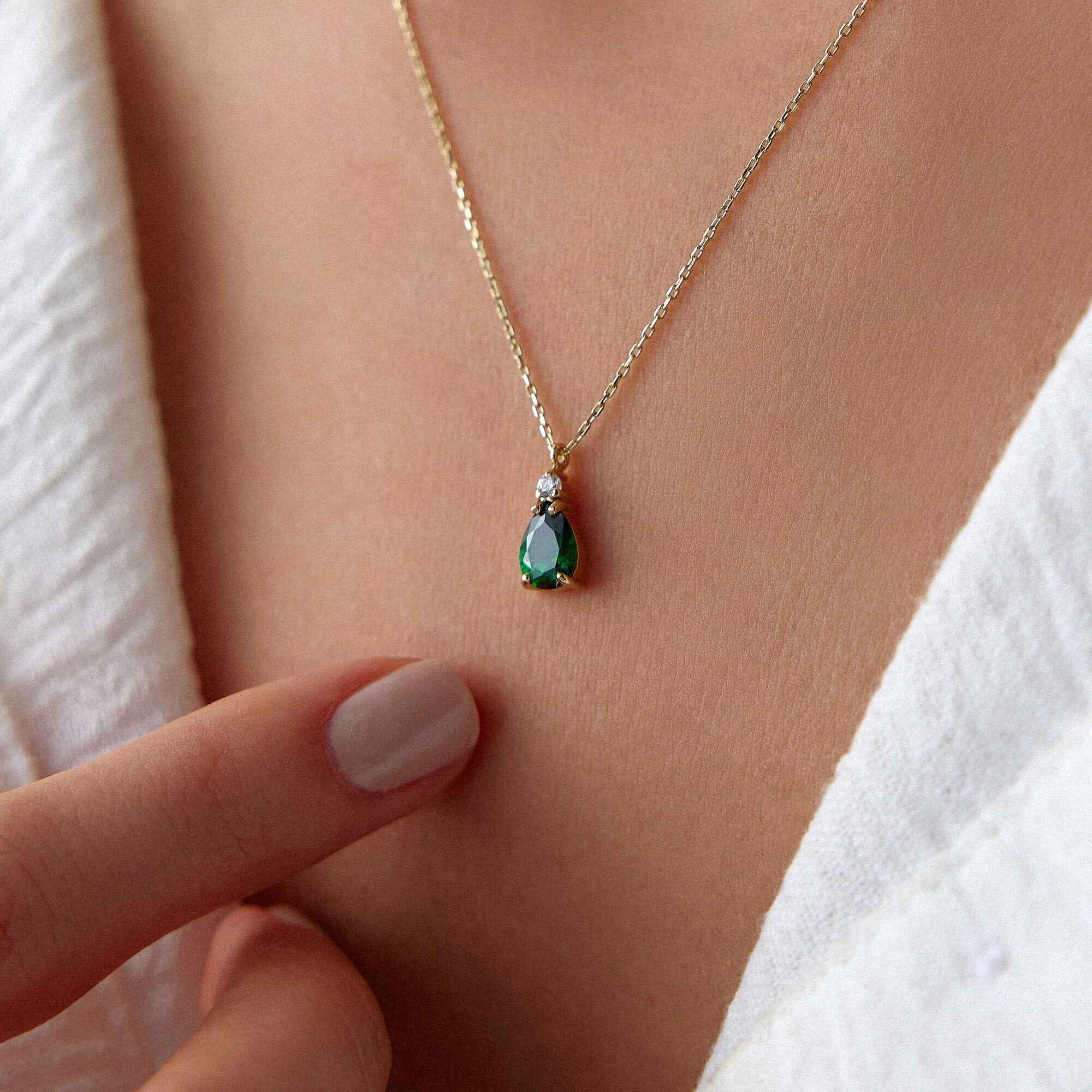 Mini Green Drop Necklace in 14K Gold