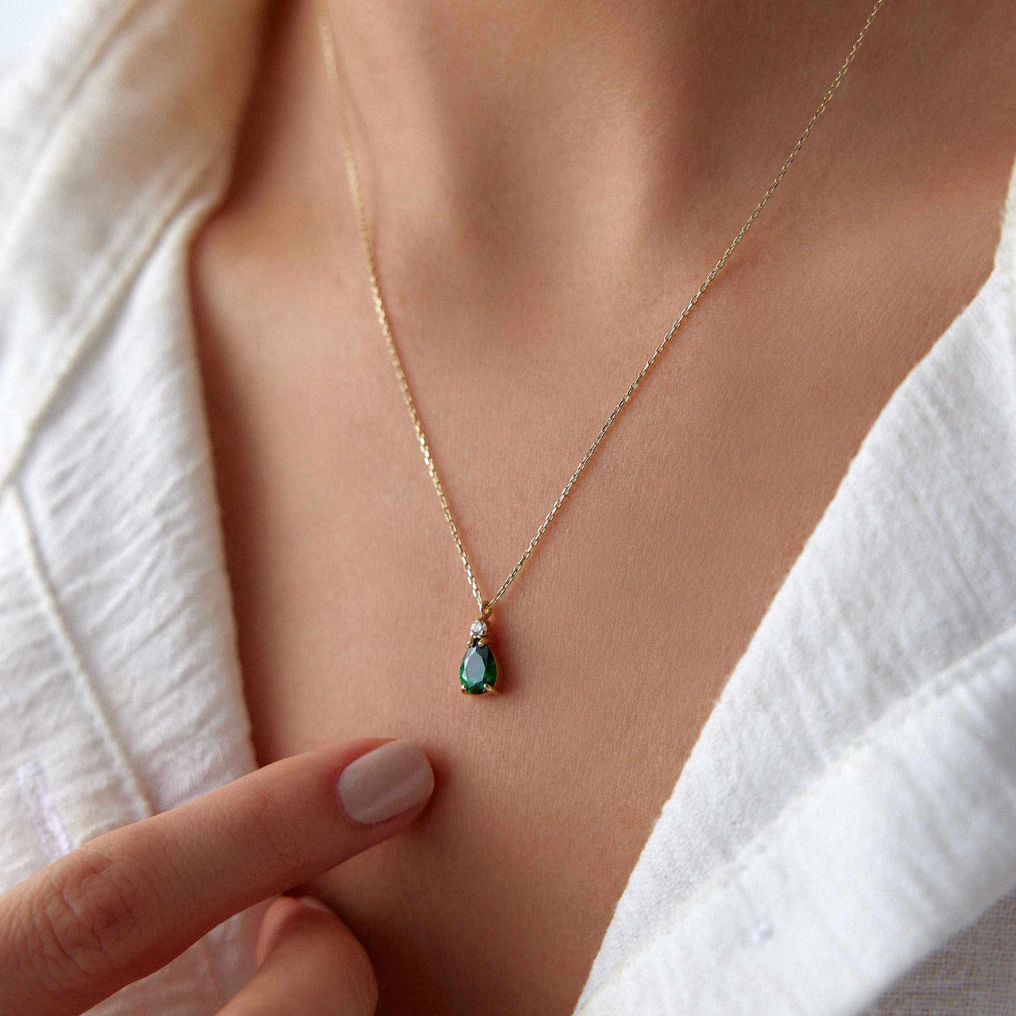 Mini Green Drop Necklace in 14K Gold