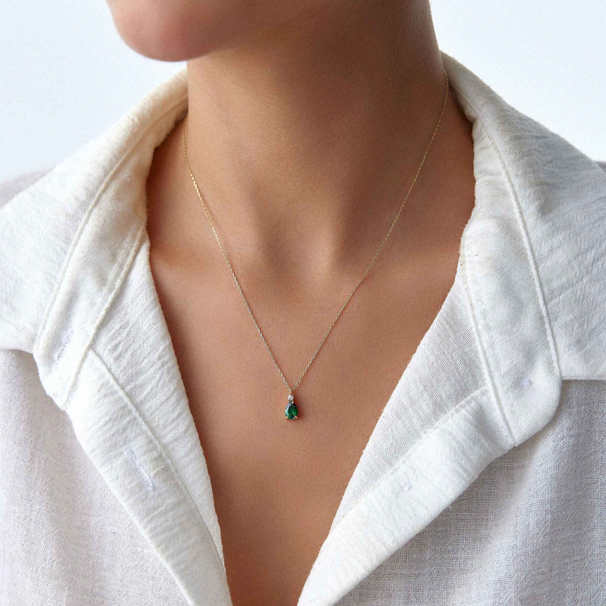 Mini Green Drop Necklace in 14K Gold