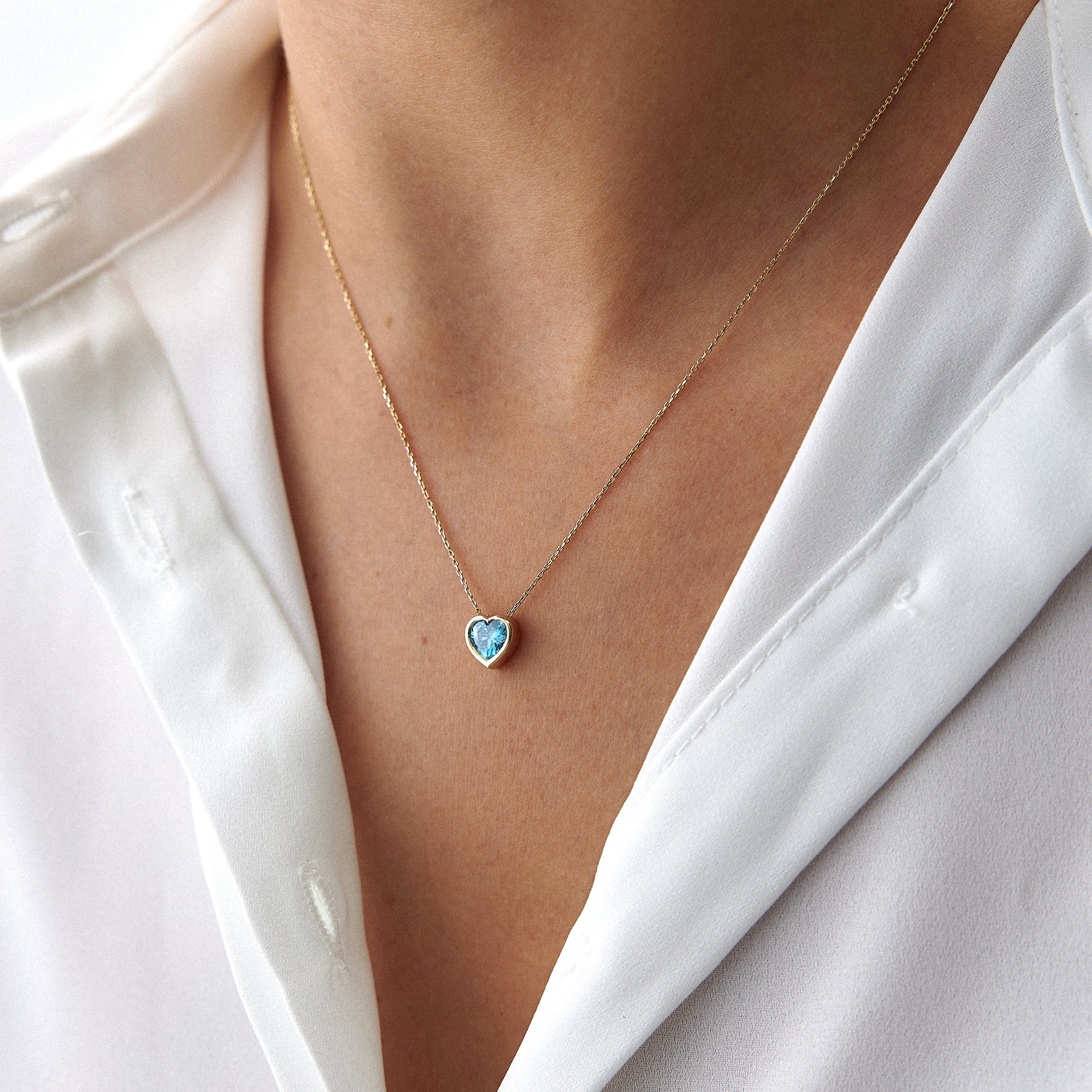 Blue Gemstone Heart Pendant Necklace