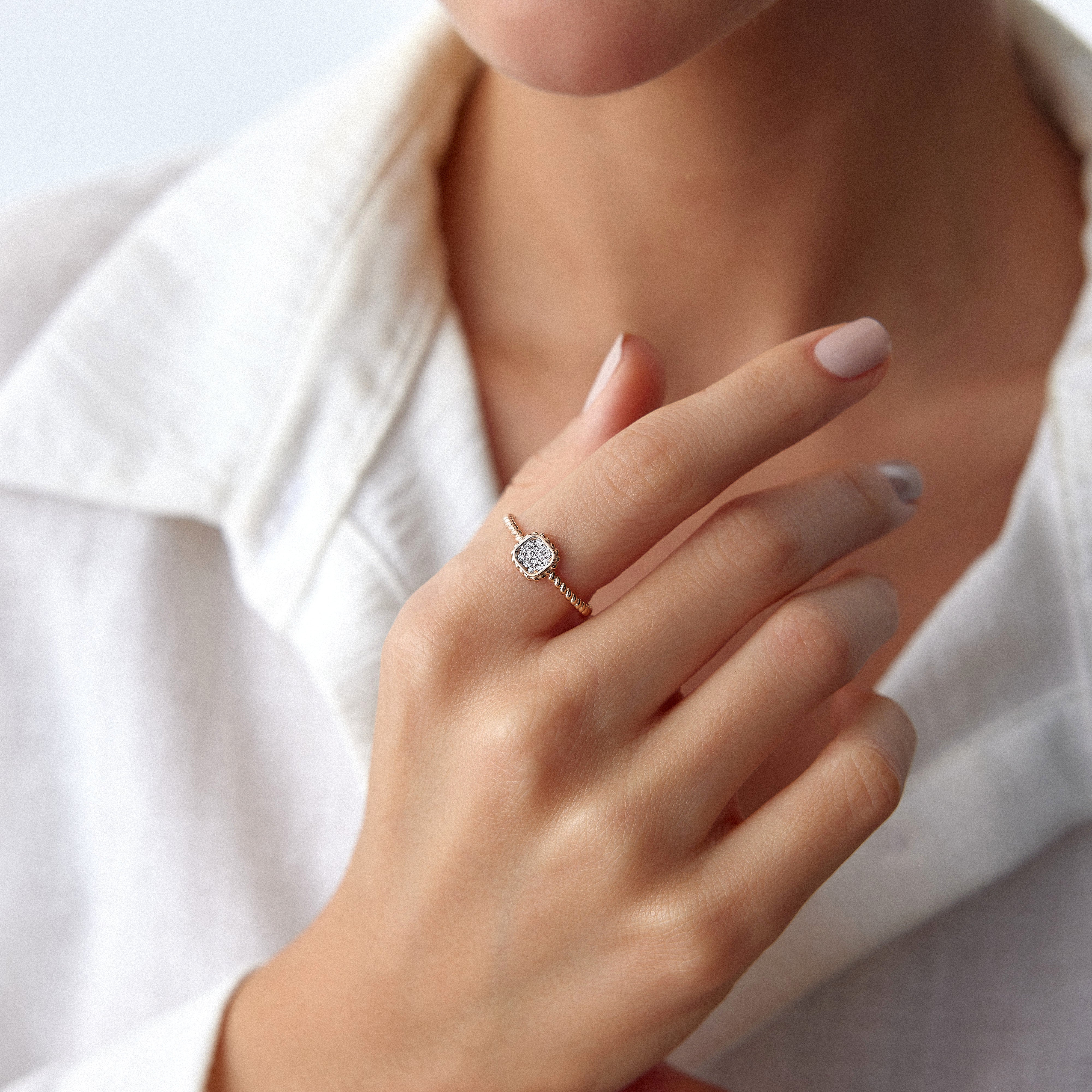 Diamond Mini Square Ring in 14K Gold