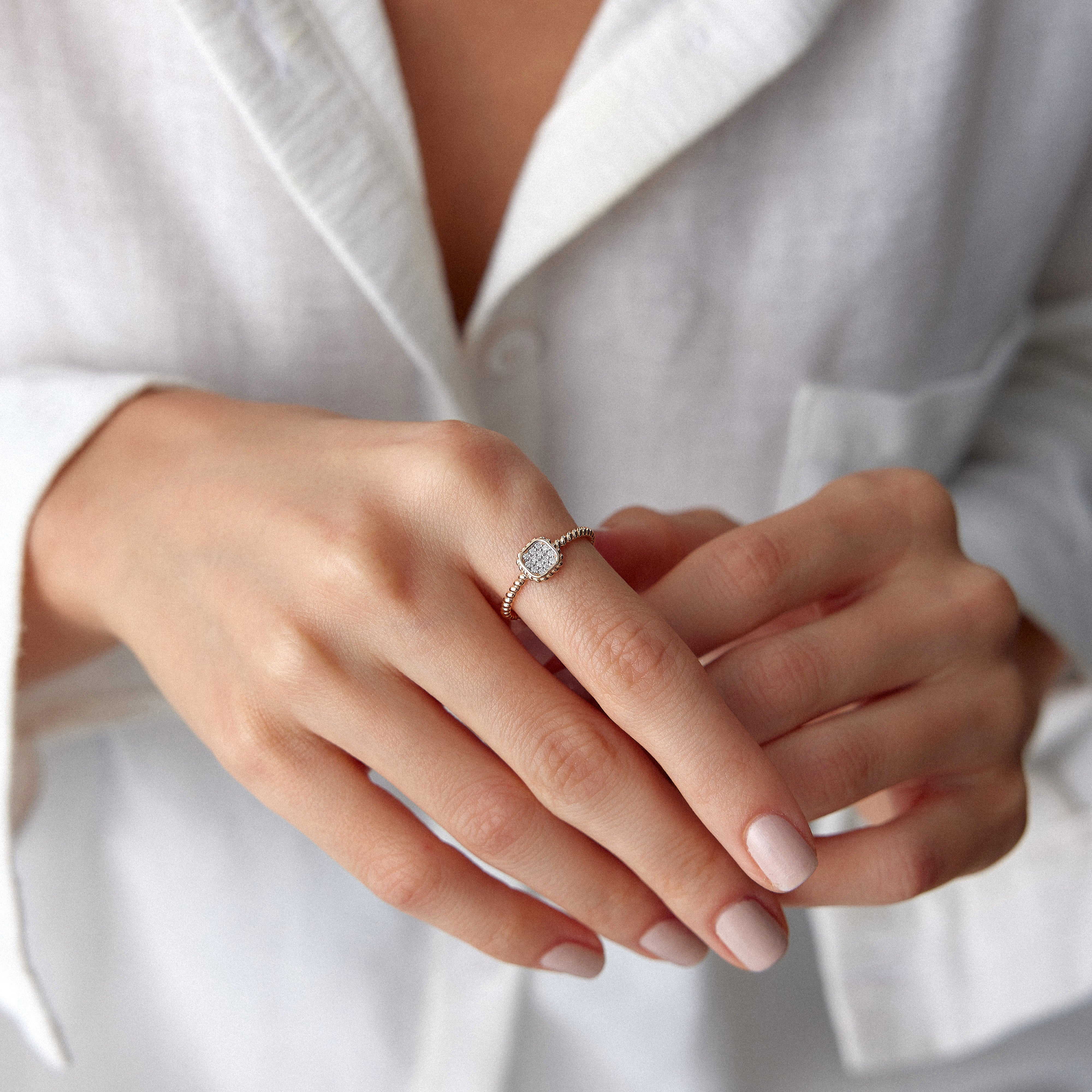 Diamond Mini Square Ring in 14K Gold