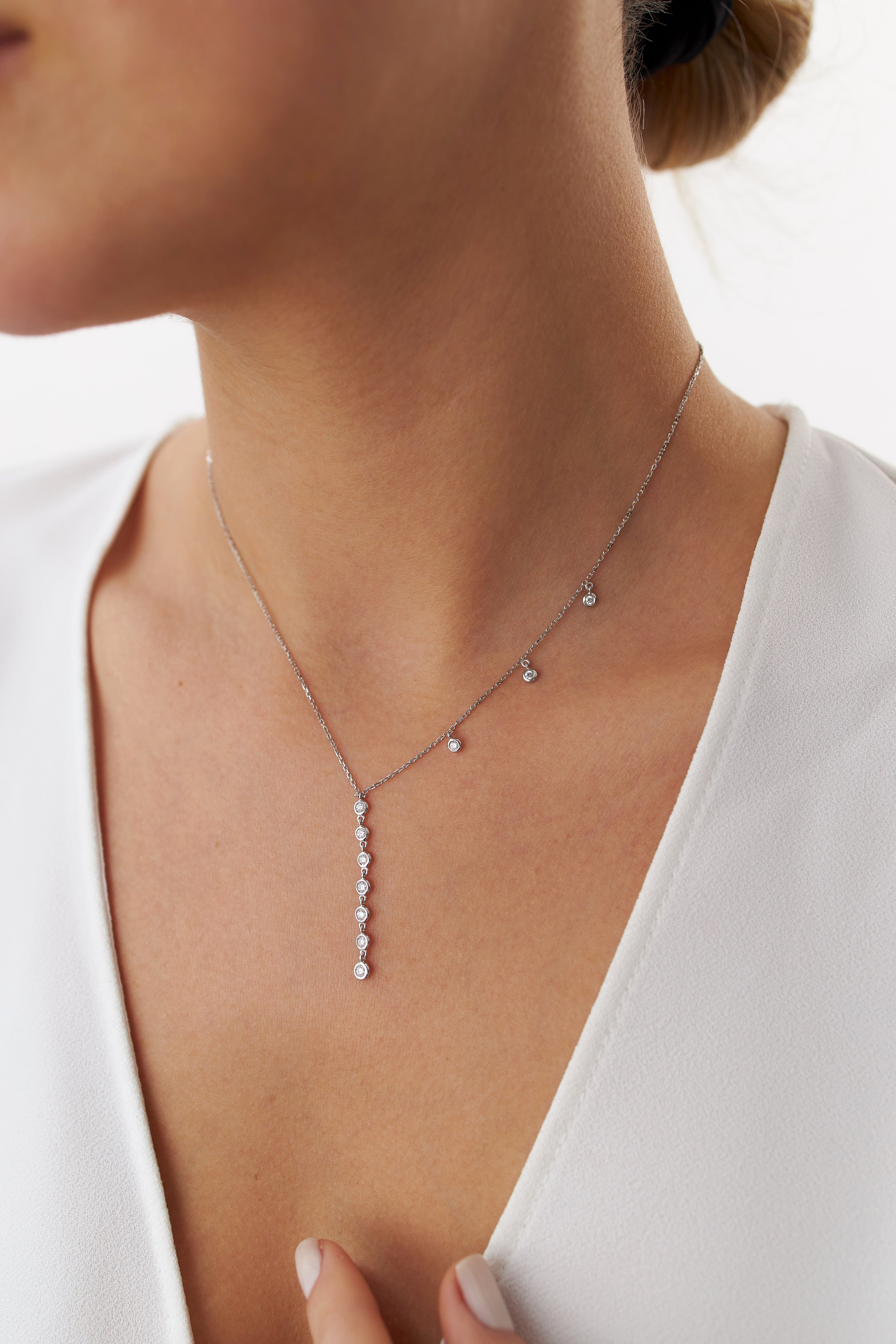 Diamond Lariat Necklace Available in 14K and 18K Gold