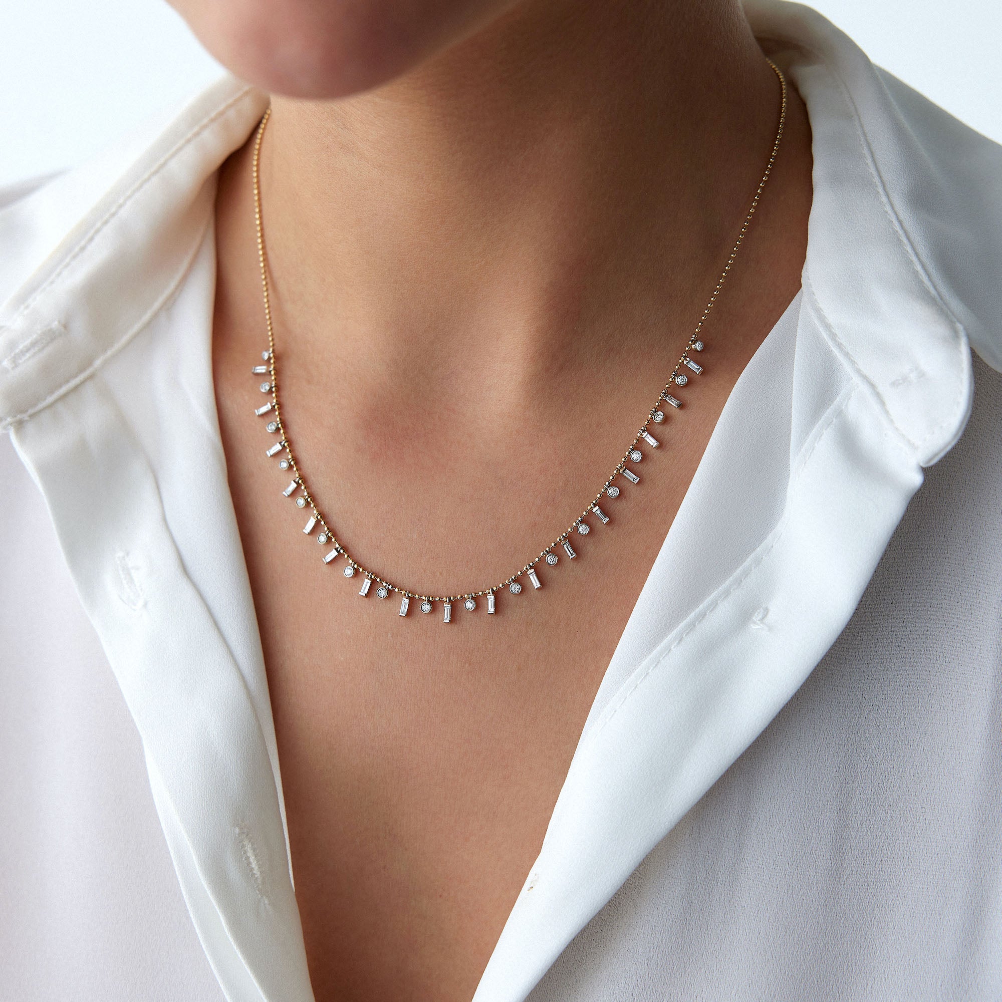 Diamond Necklace With Natural Round and Baguette Diamonds