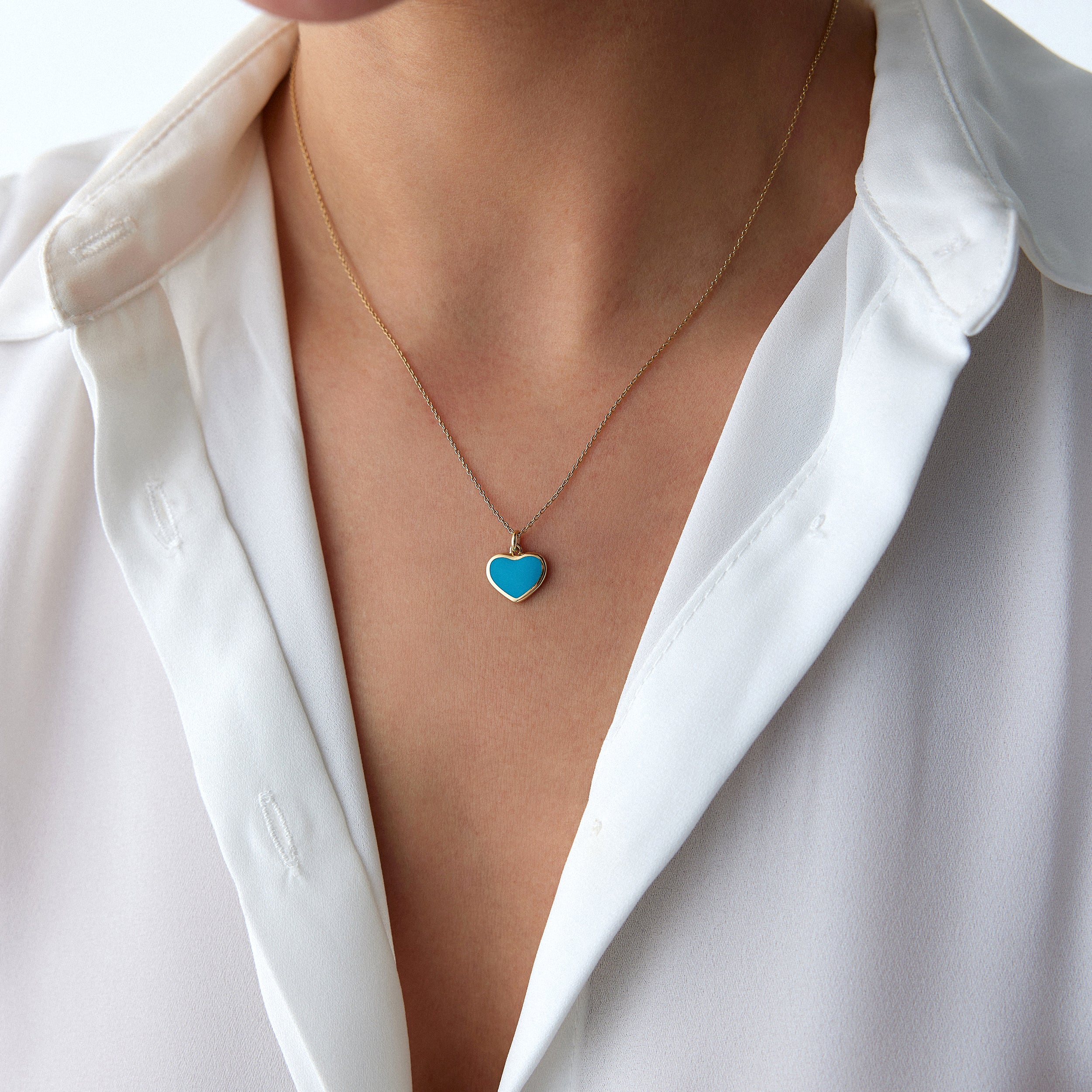 Ocean Blue Medium Heart Necklace in 14K Gold