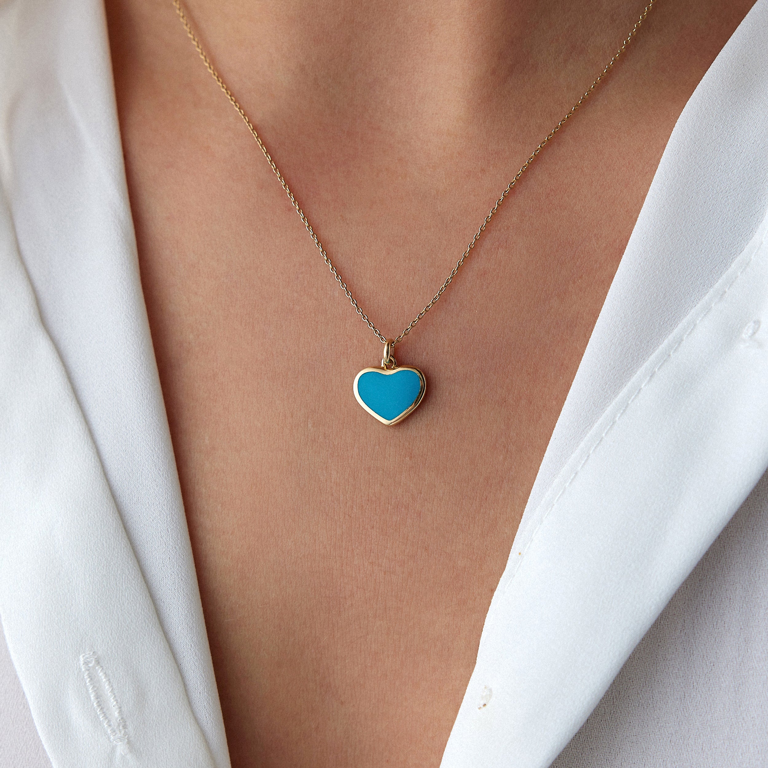 Ocean Blue Medium Heart Necklace in 14K Gold