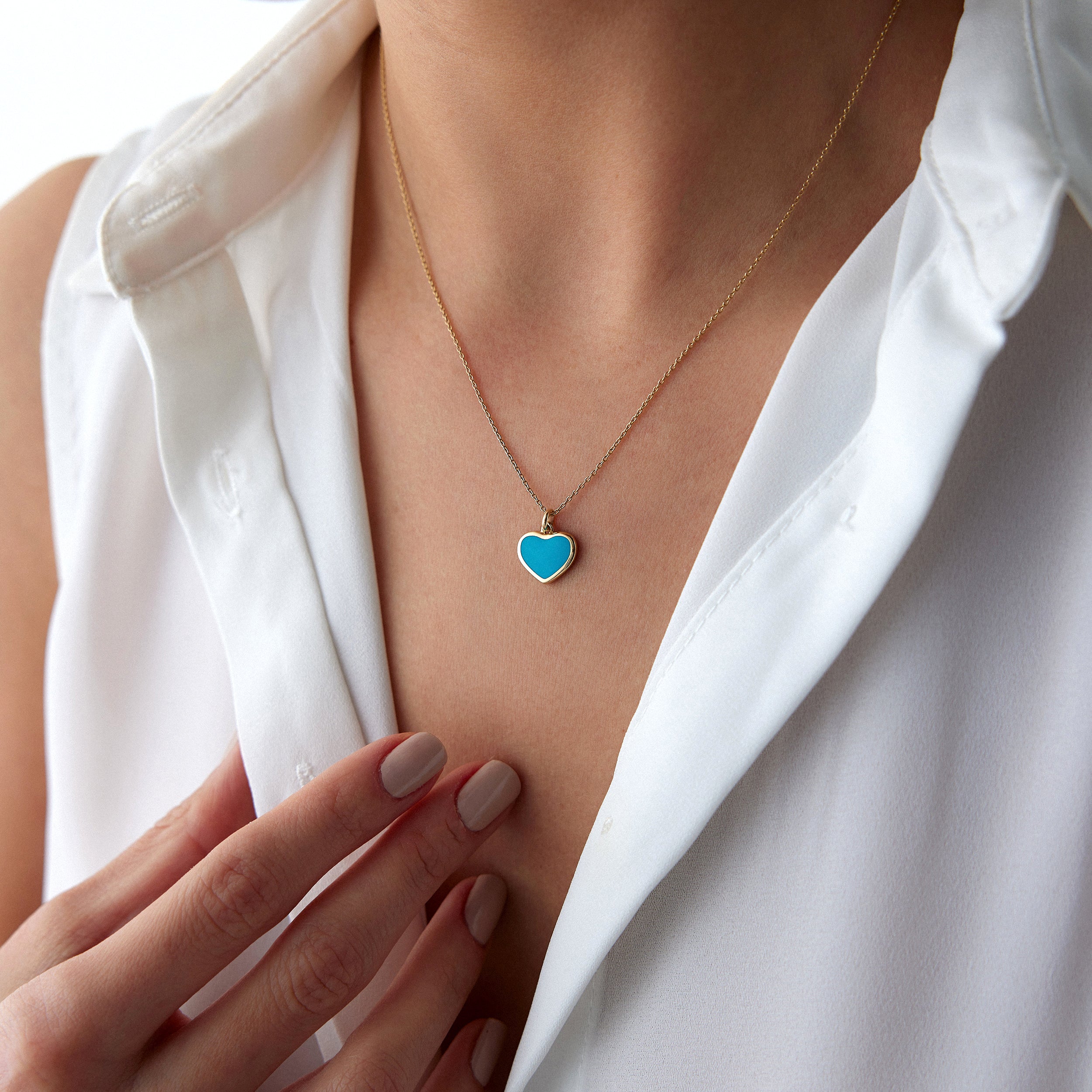 Ocean Blue Medium Heart Necklace in 14K Gold