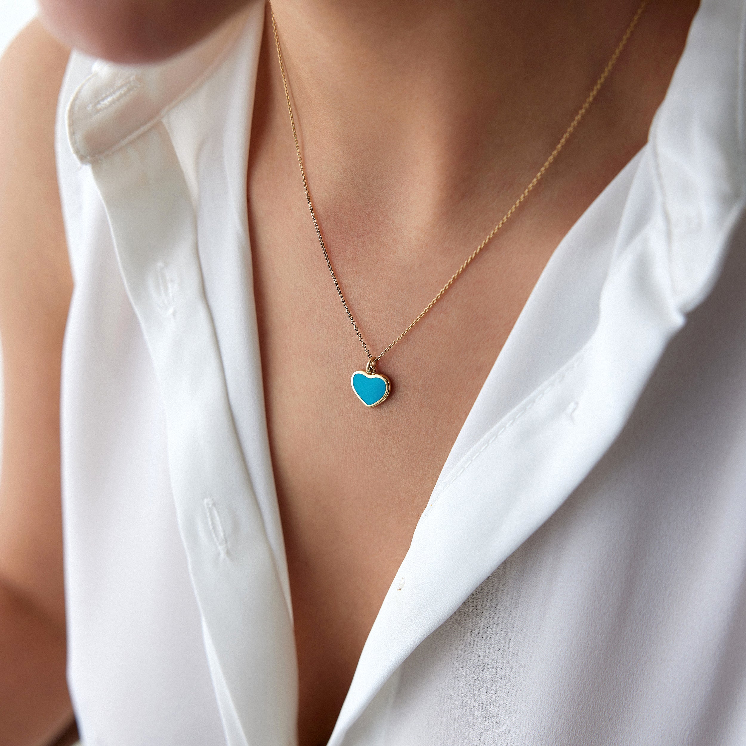 Ocean Blue Medium Heart Necklace in 14K Gold