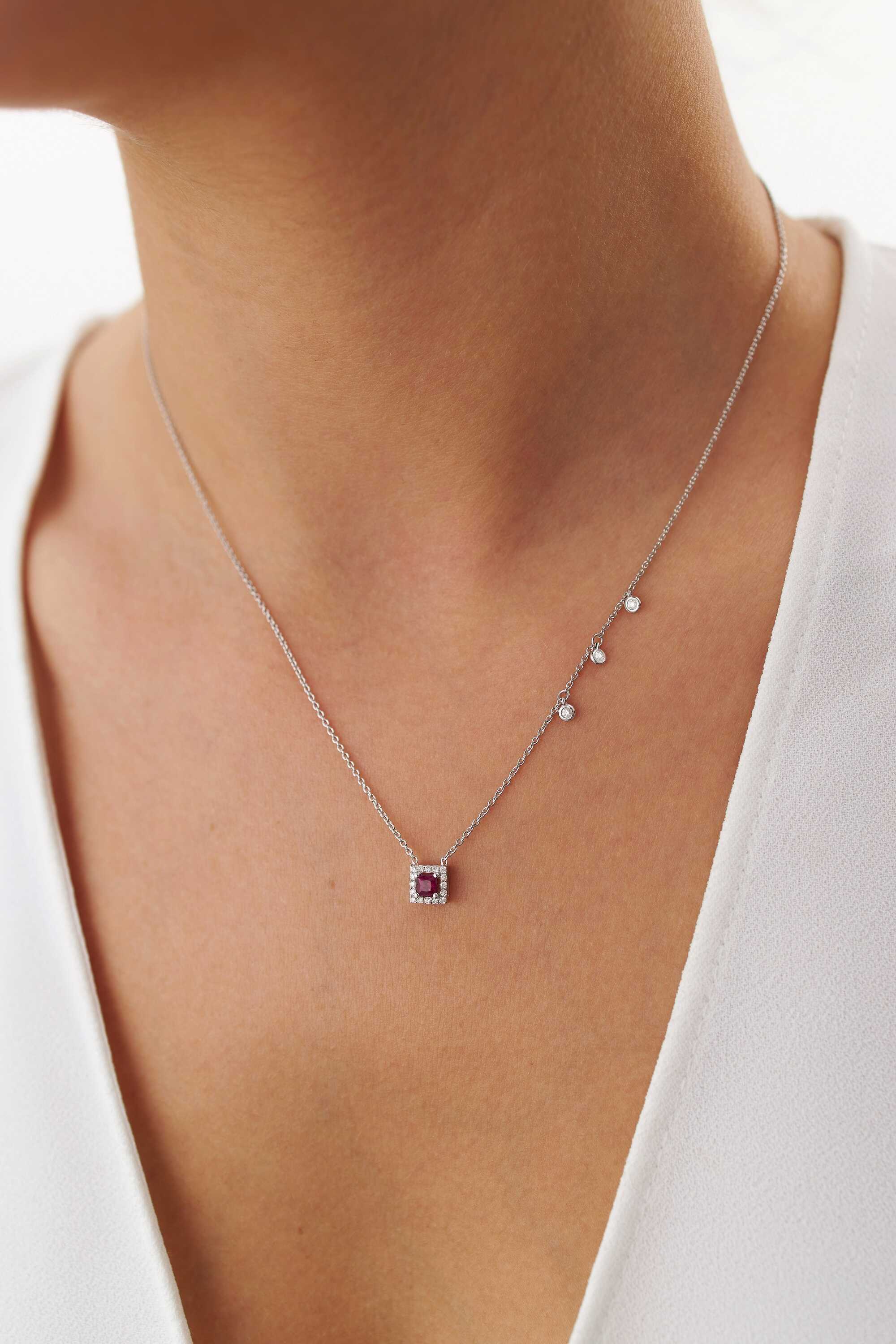 Asymmetric Ruby and Diamond Necklace Available in 14K and 18K Gold