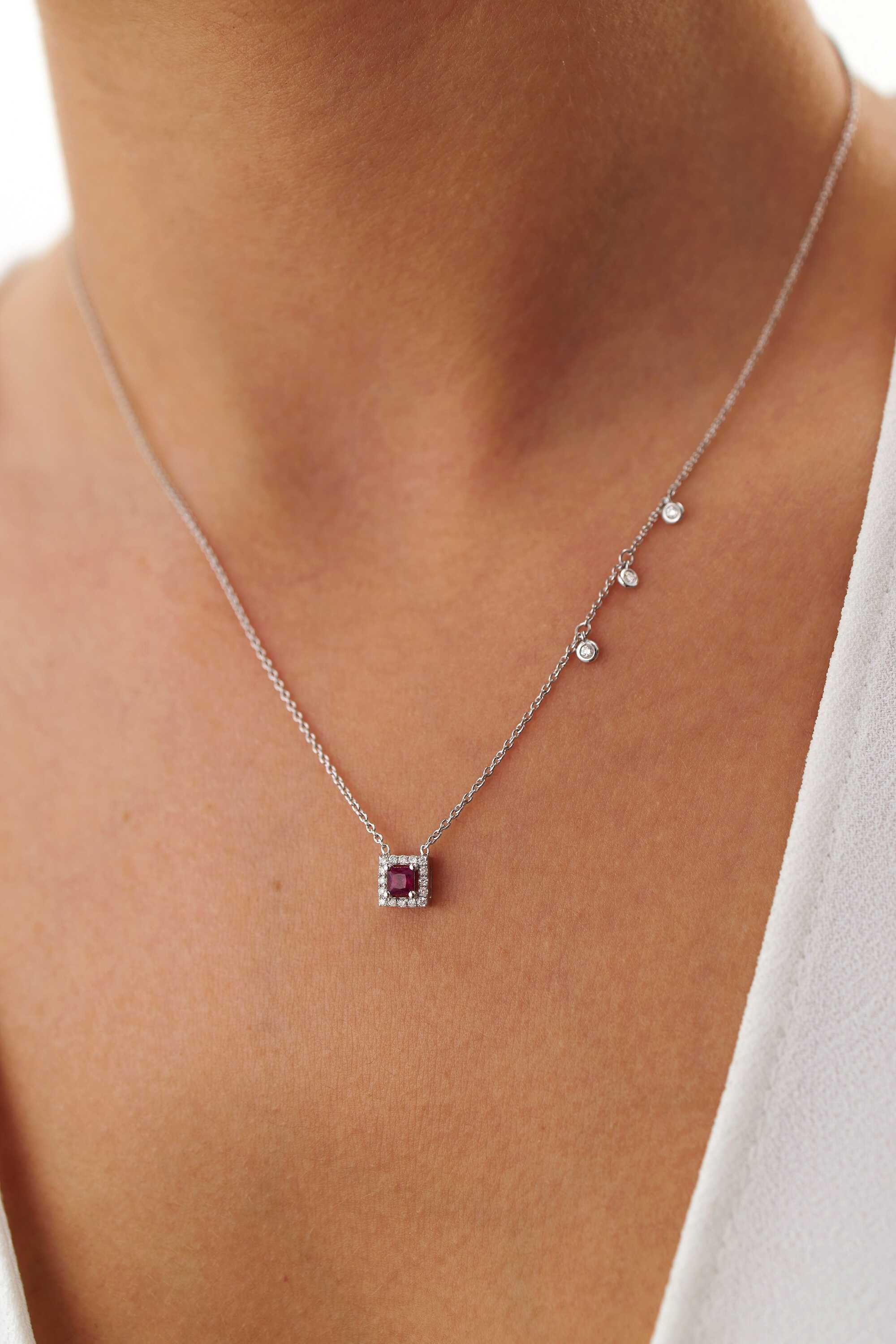 Asymmetric Ruby and Diamond Necklace Available in 14K and 18K Gold