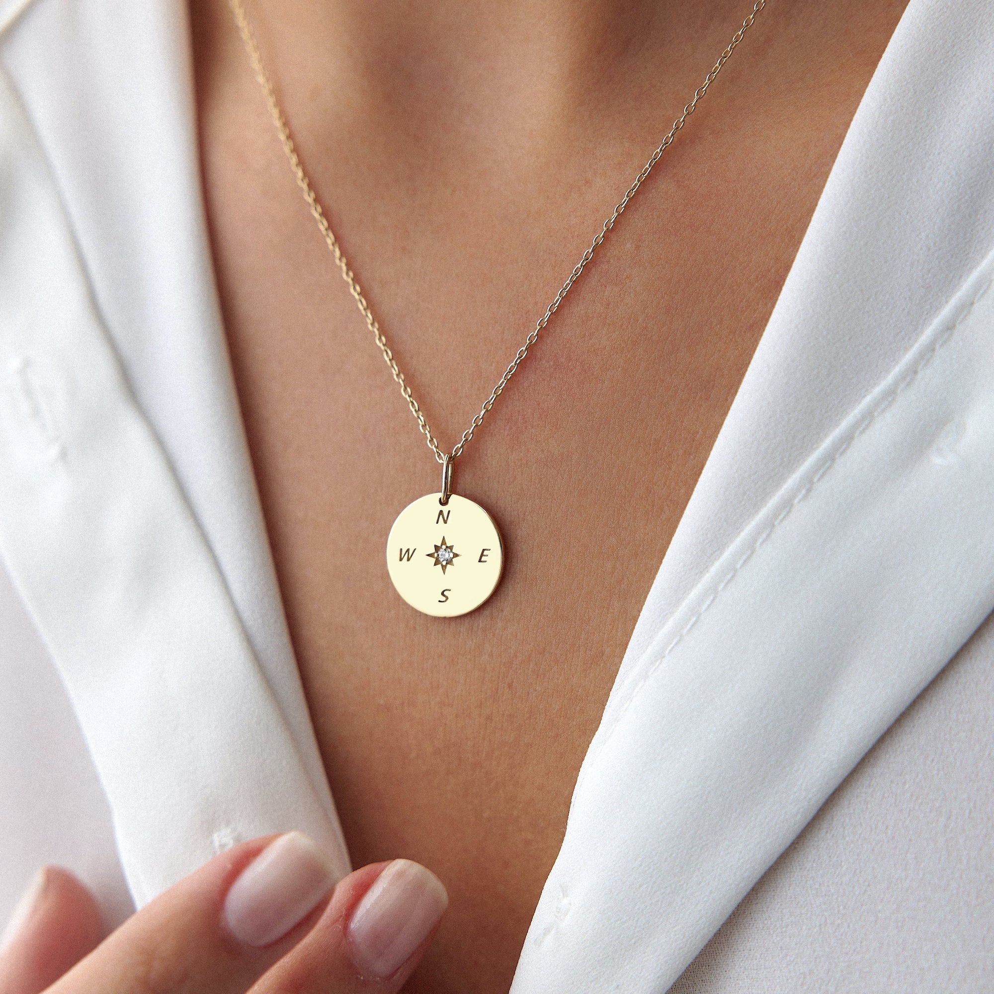 Diamond Compass Charm Necklace