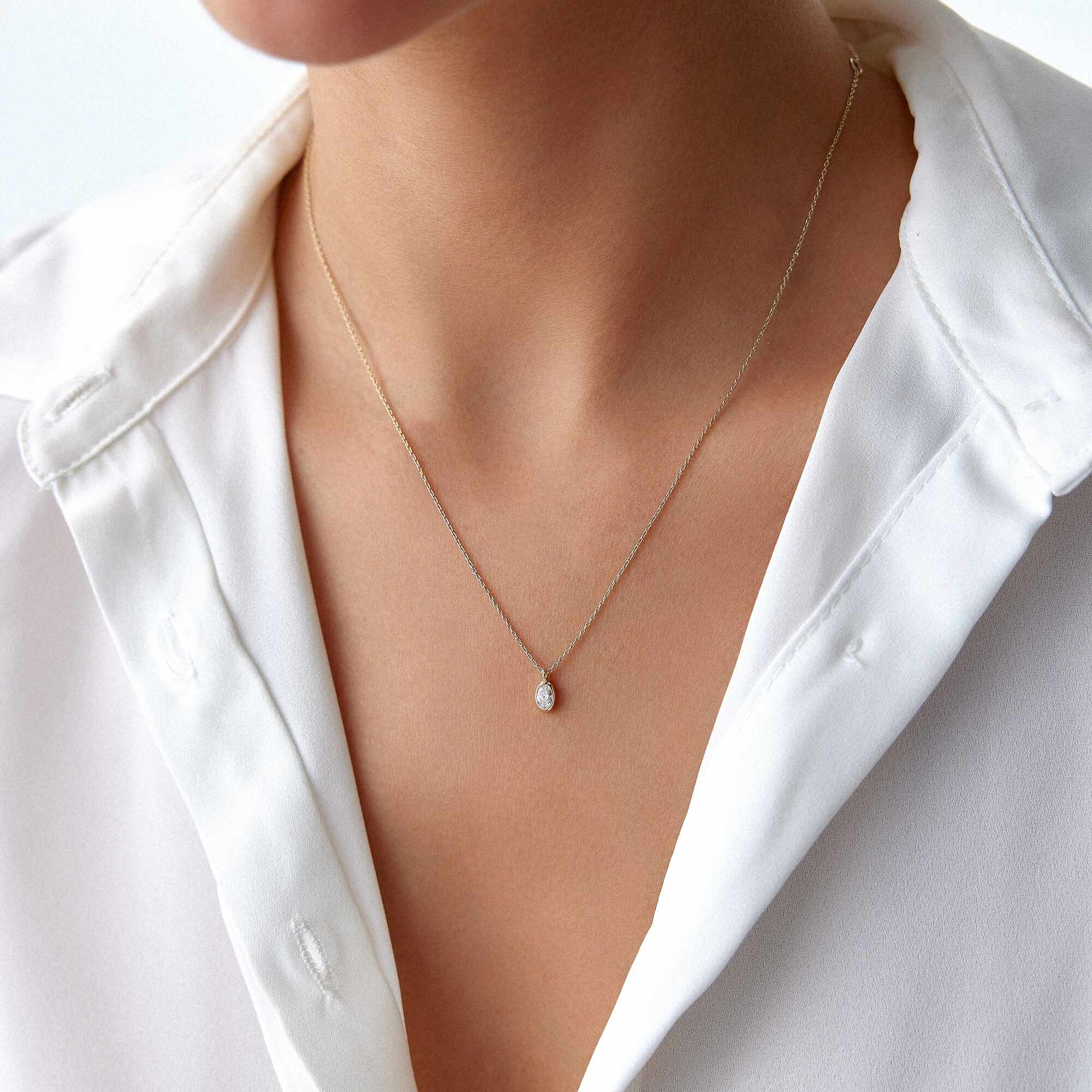 Oval Cut Diamond Solitaire Necklace