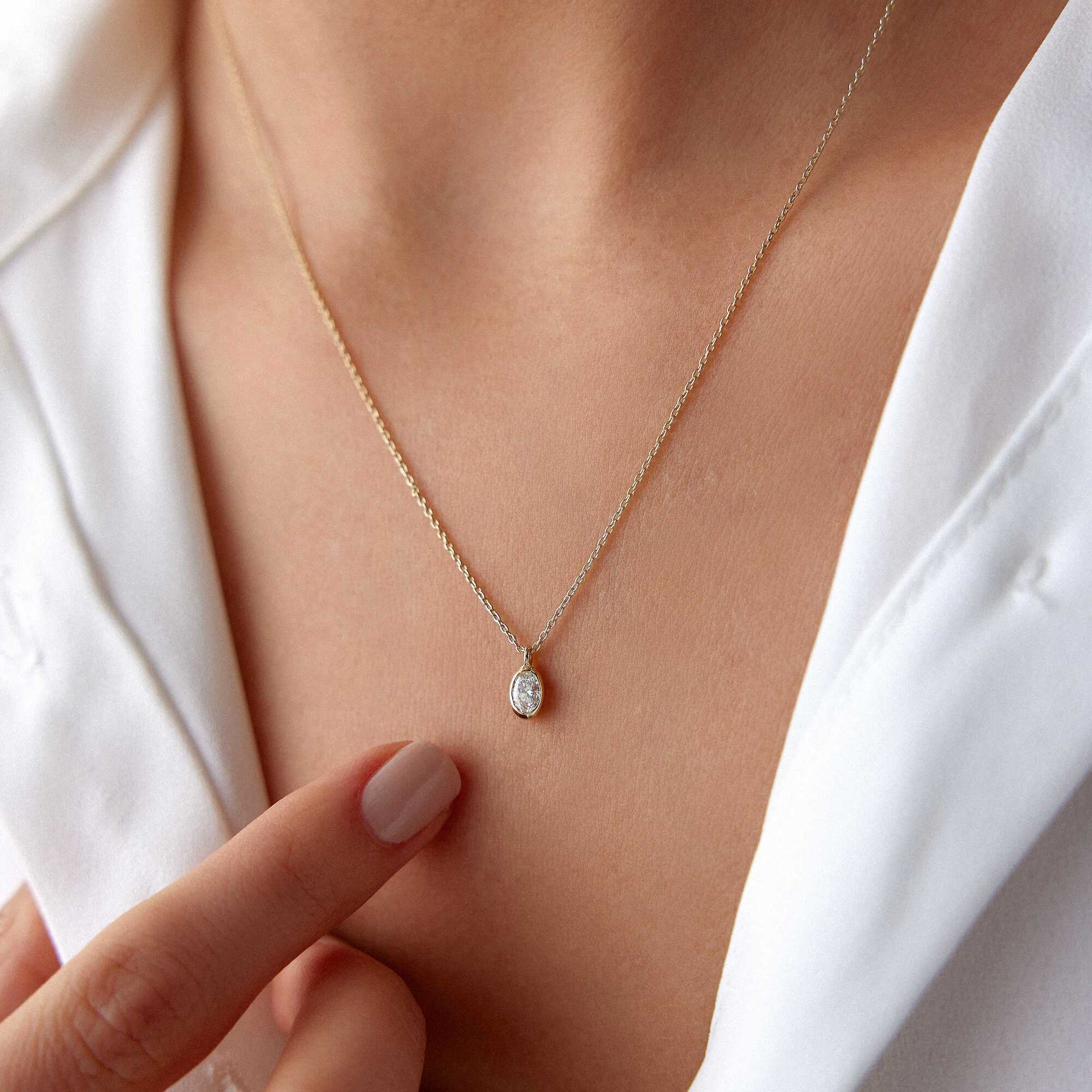 Oval Cut Diamond Solitaire Necklace