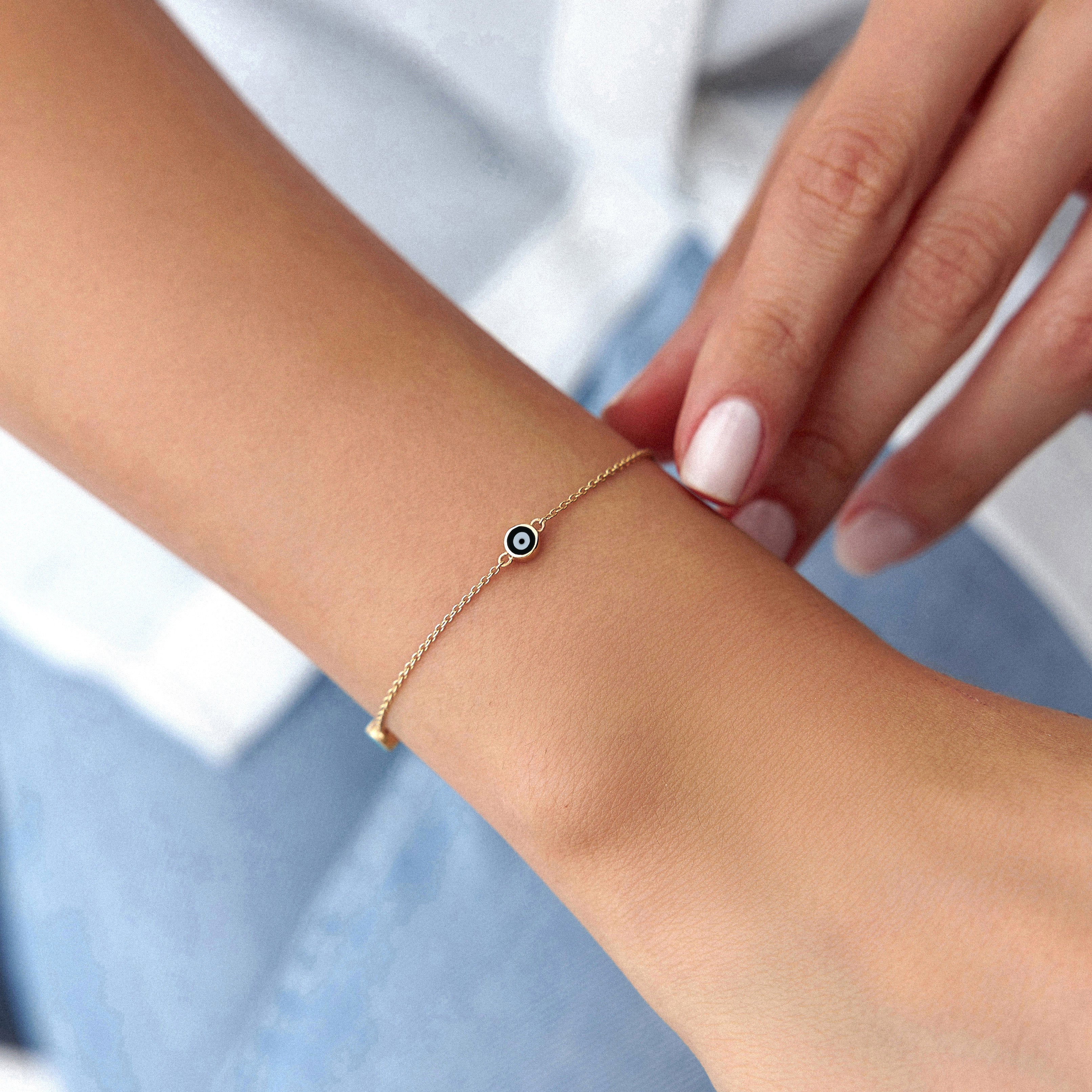 3 Black Evil Eye Bracelet in 14K Gold