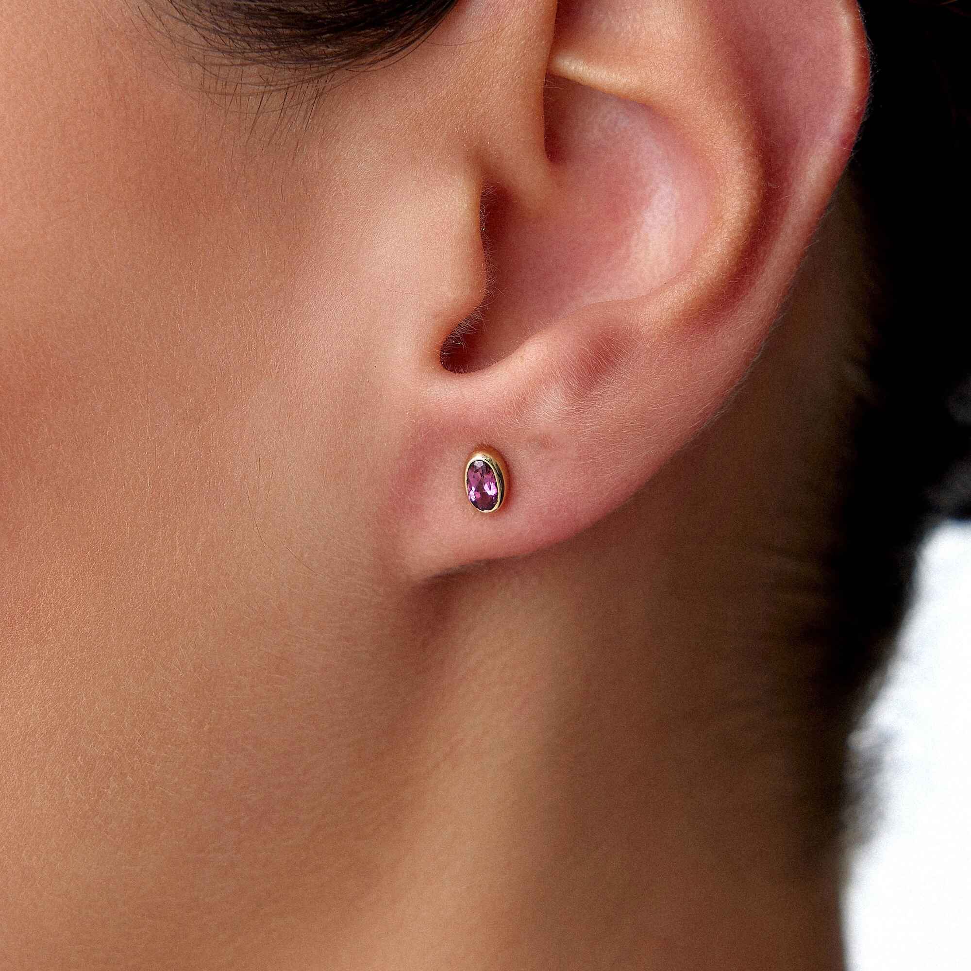 Oval Cut Pink Tourmaline Stud Earrings Available in 14K and 18K Gold