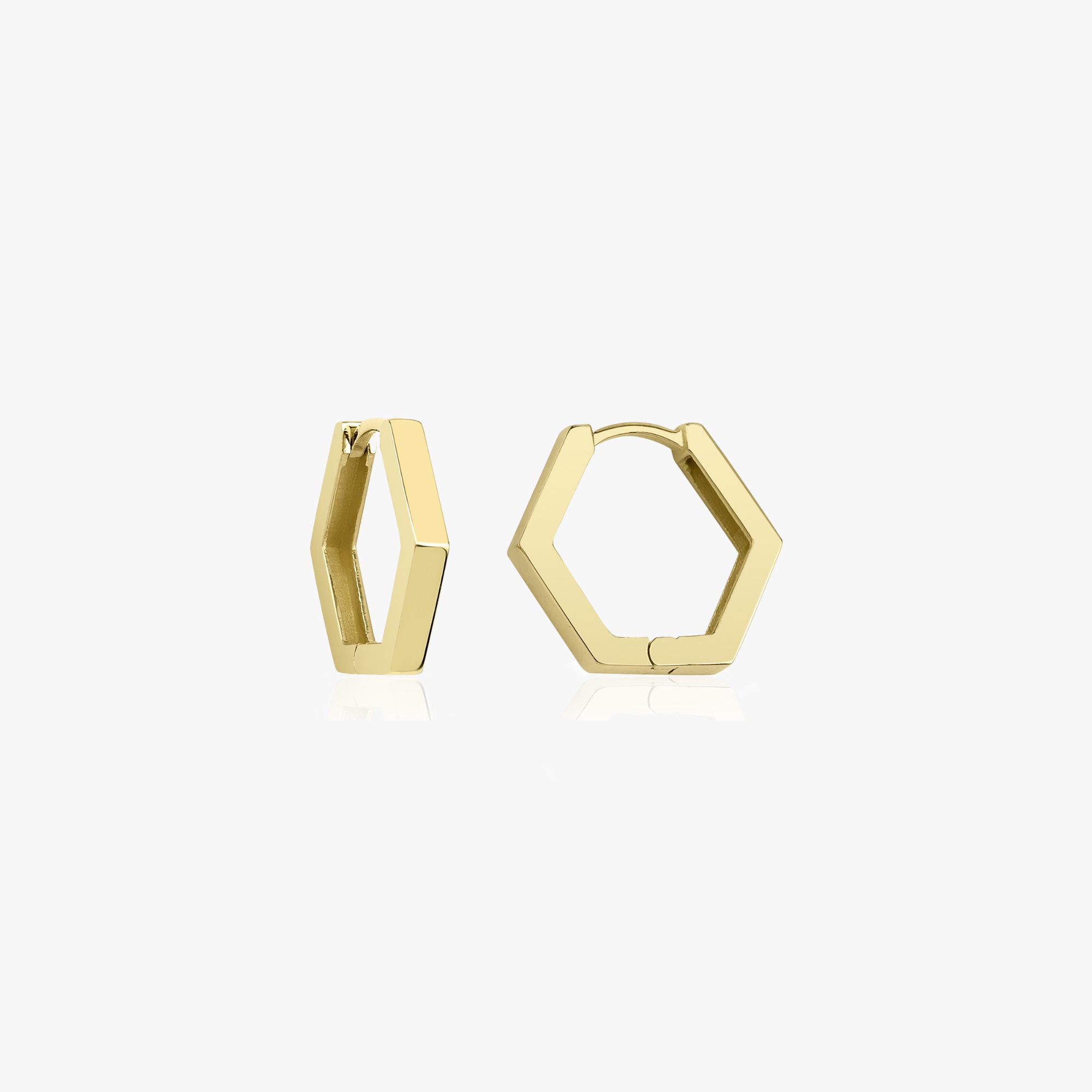 Minimal Hexagon Hoops in 14K Gold