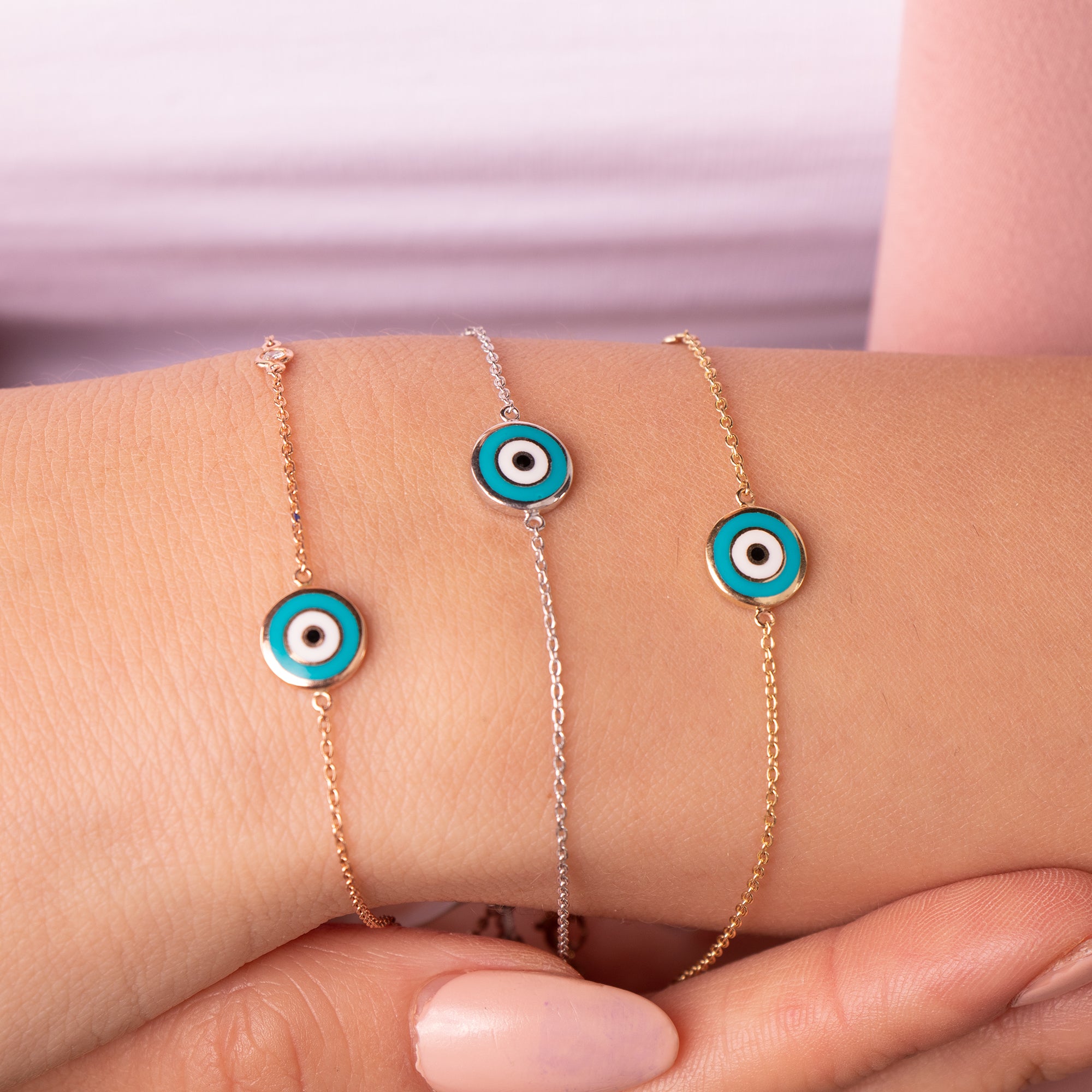 Double Sided Turquoise Evil Eye Bracelet in 14K Gold