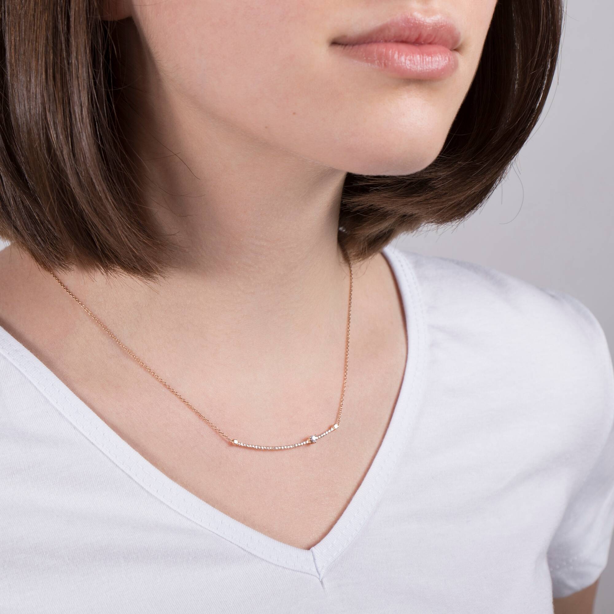 Diamond Curved Bar Necklace Available in 14K and 18K Gold