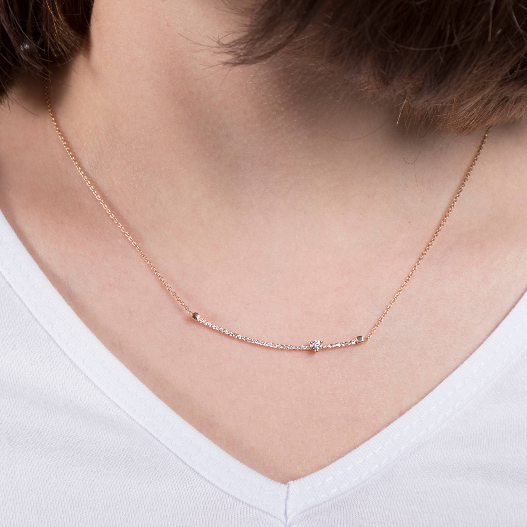 Diamond Curved Bar Necklace Available in 14K and 18K Gold