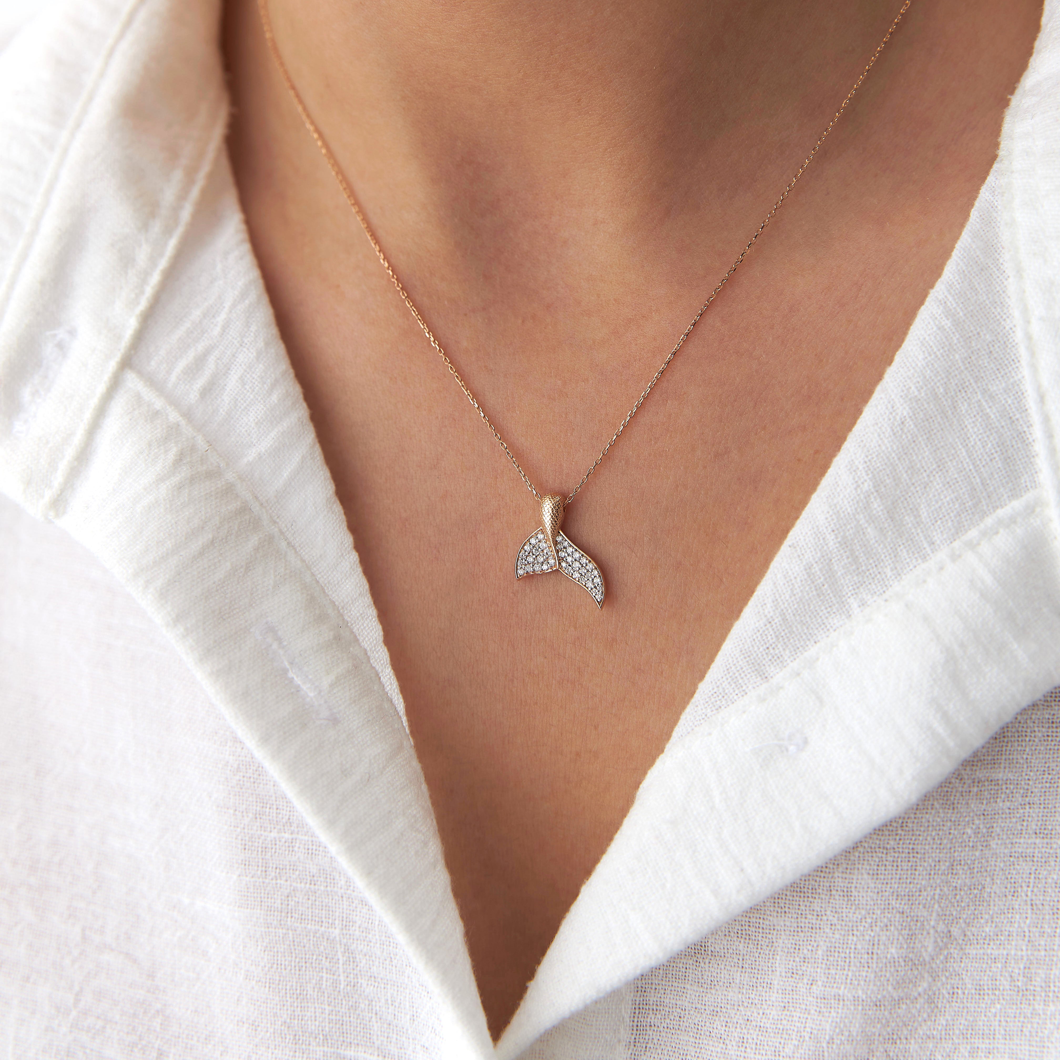 Diamond Whale Tail Necklace in 14K Gold