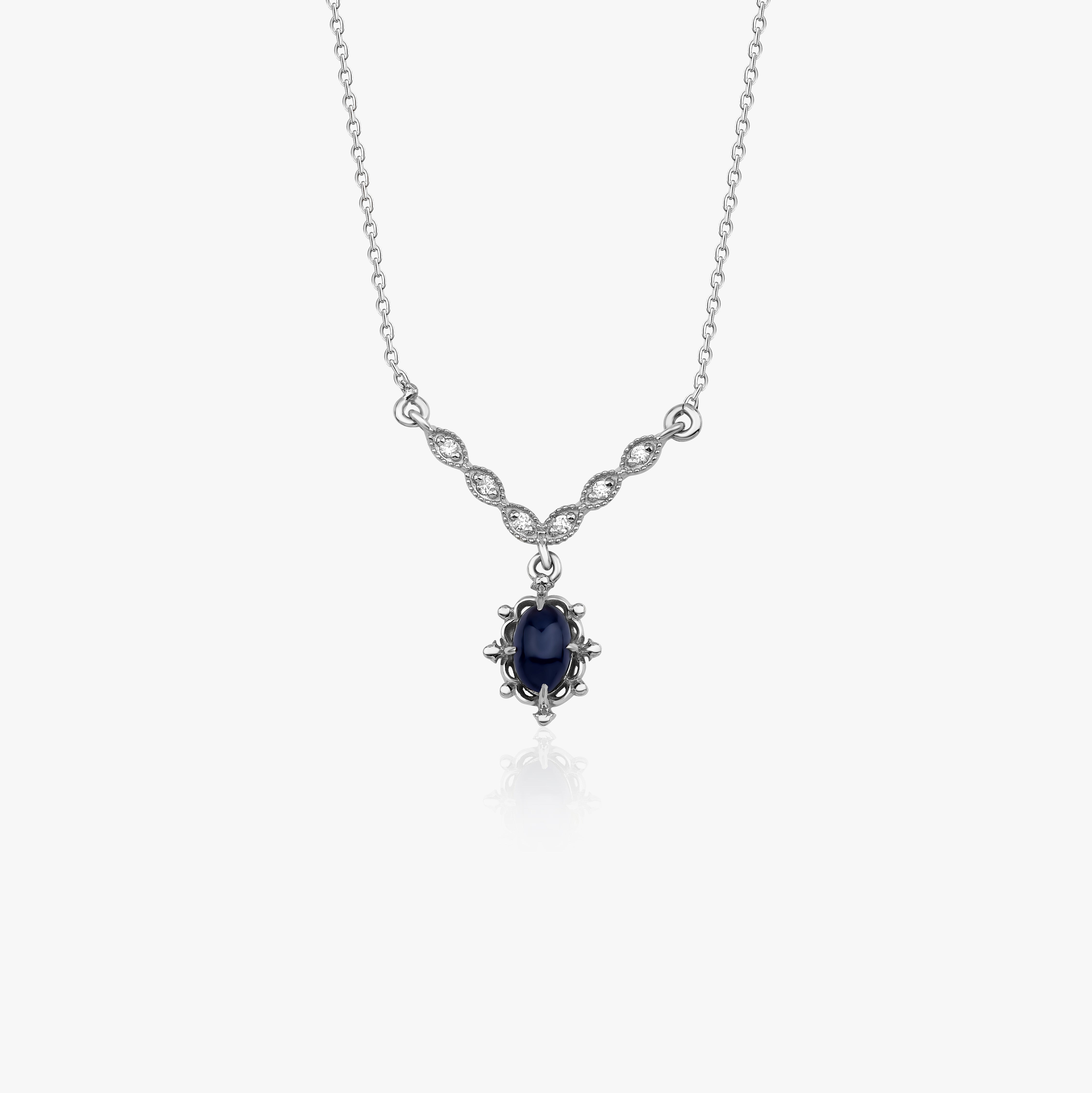 Vintage Style Sapphire and Diamond Necklace Available in 14K and 18K Gold