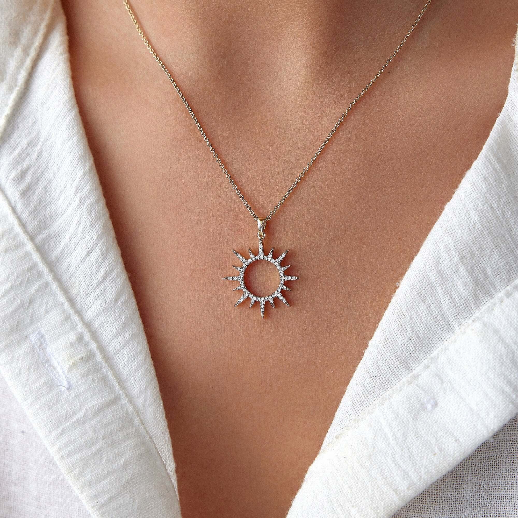 Diamond Sun Pendant Necklace