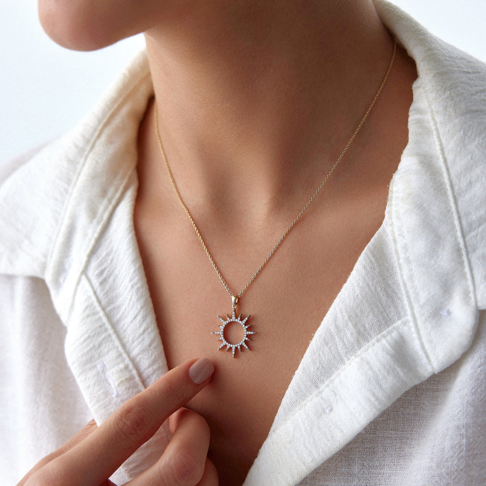 Diamond Sun Pendant Necklace Available in 14K Gold and 18K Gold