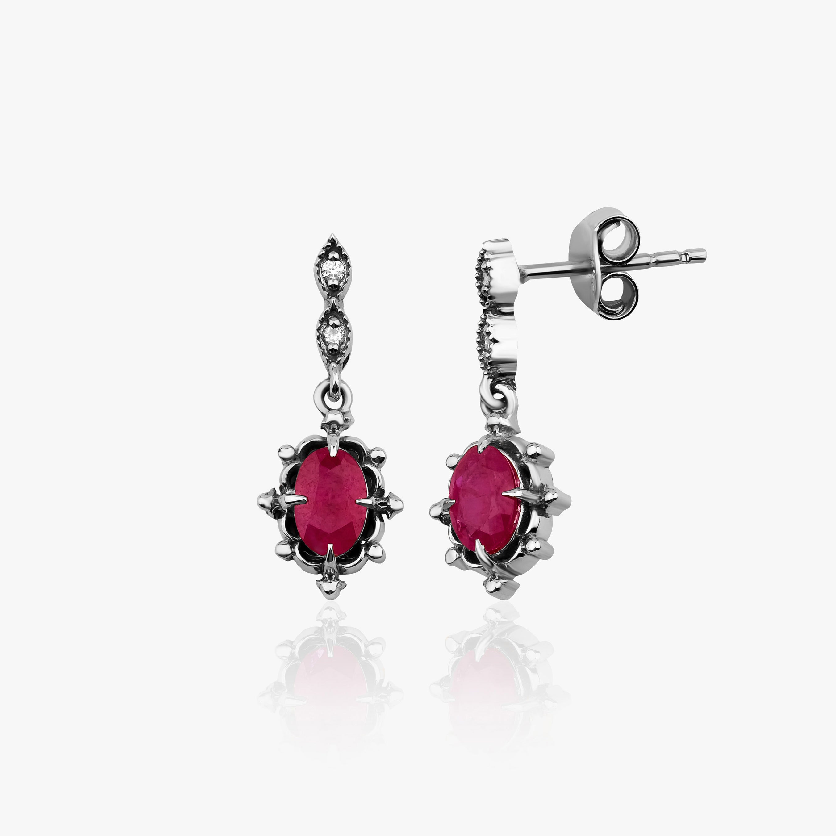 Vintage Style Ruby and Diamond Earrings Available in 14K and 18K Gold