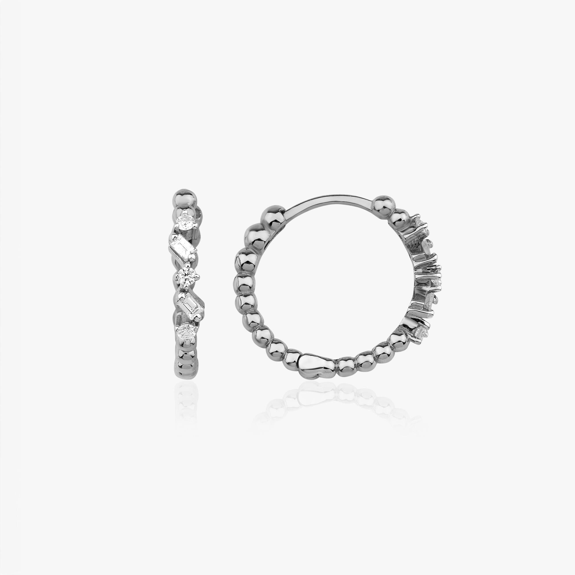 Beaded Diamond Hoop Earrings Available in 14K and 18K Gold