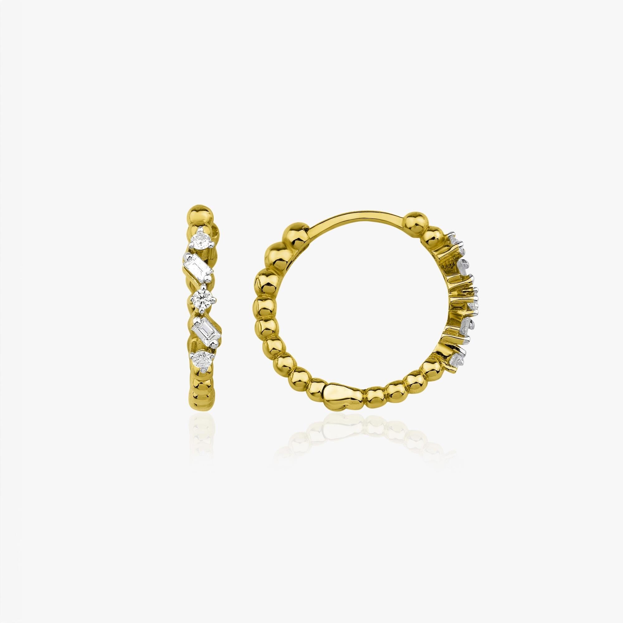 Beaded Diamond Hoop Earrings Available in 14K and 18K Gold