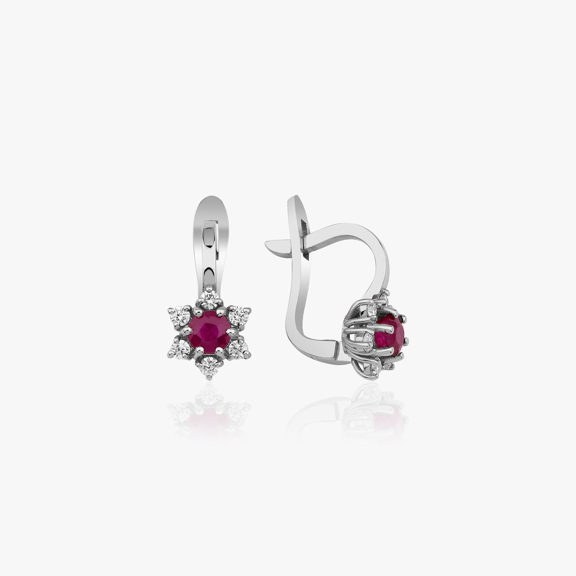 Vintage Style Ruby and Diamond Sirius Star Earrings Available in 14K and 18K Gold