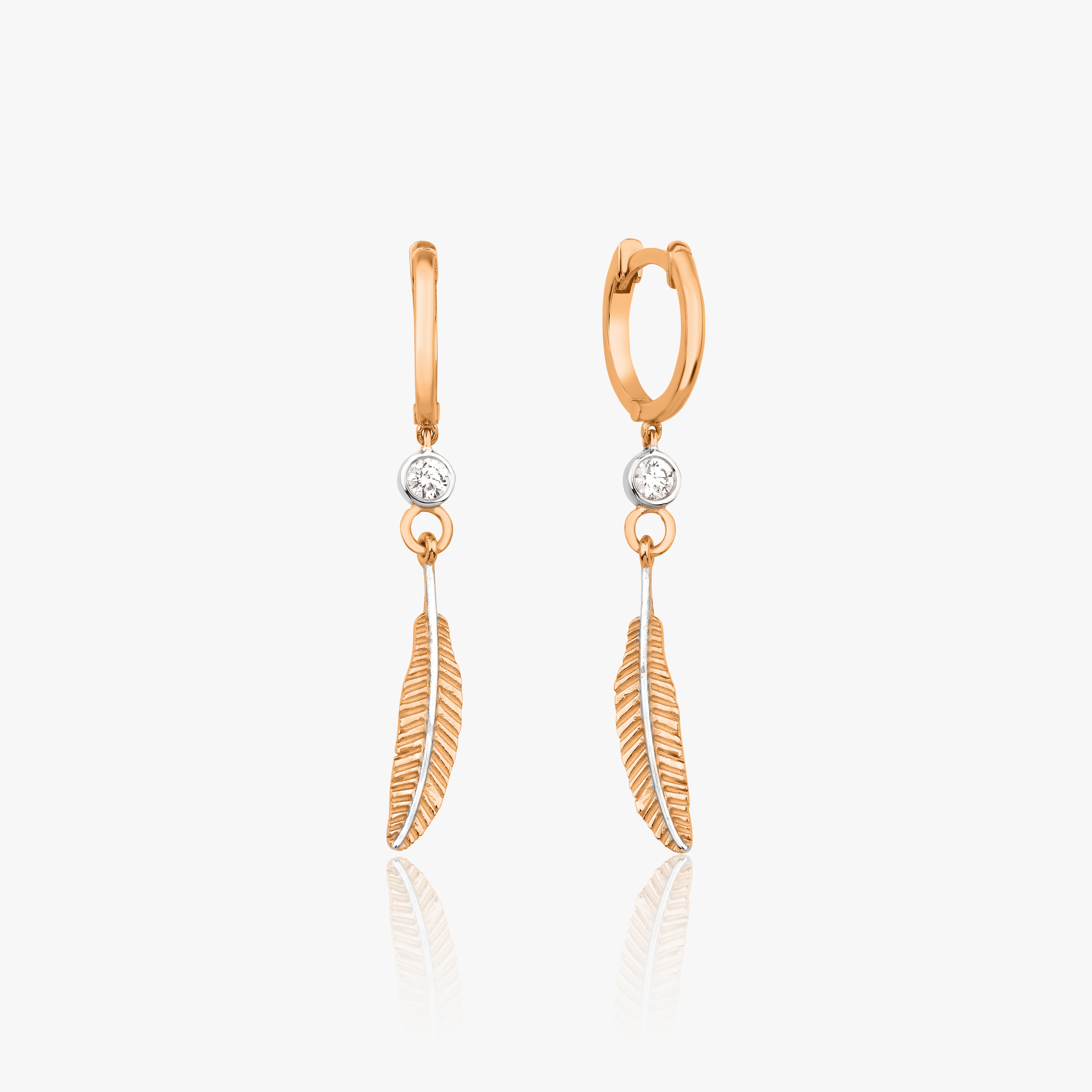 Diamond Leaf Dangle Earrings in 14K Gold