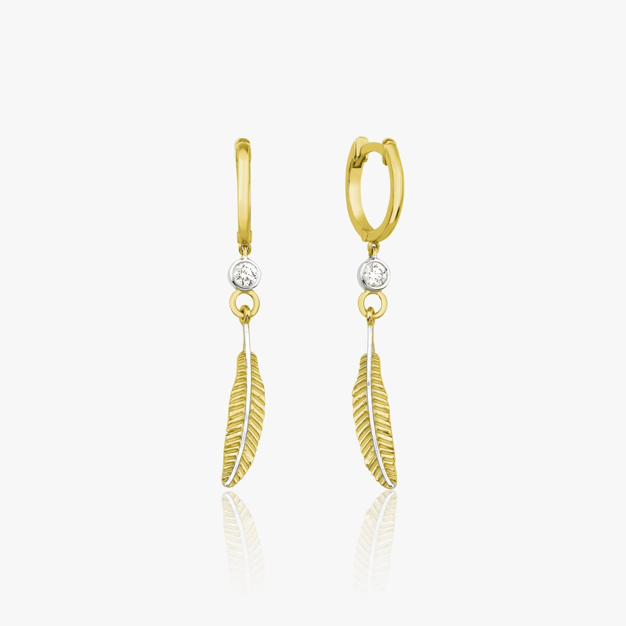 Diamond Feather Hoops Available in 14K and 18K Gold