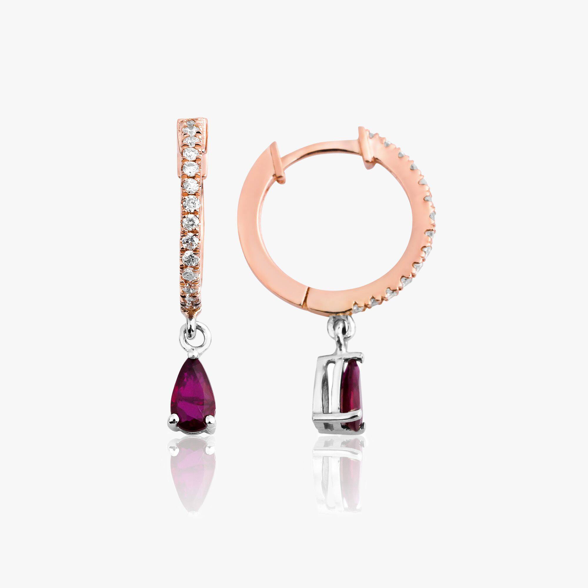 Diamond and Ruby Dangle Earrings in 14K Gold