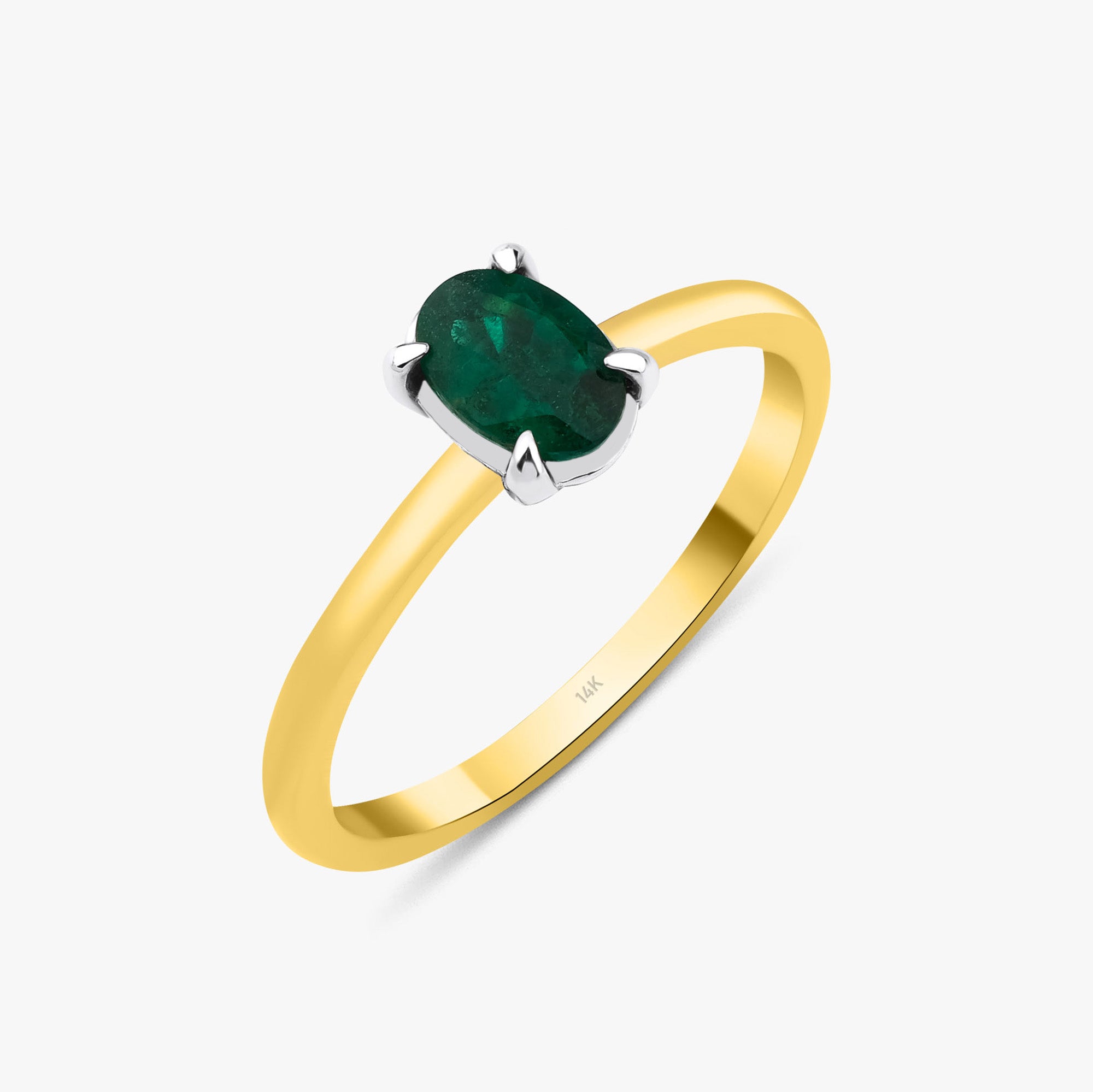 Natural Oval Cut Emerald Solitaire Ring in 14K Gold