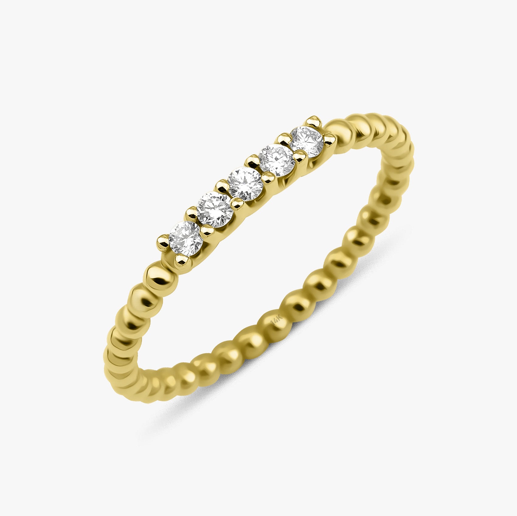 5 Diamond Beaded Stacking Ring in 14K Gold