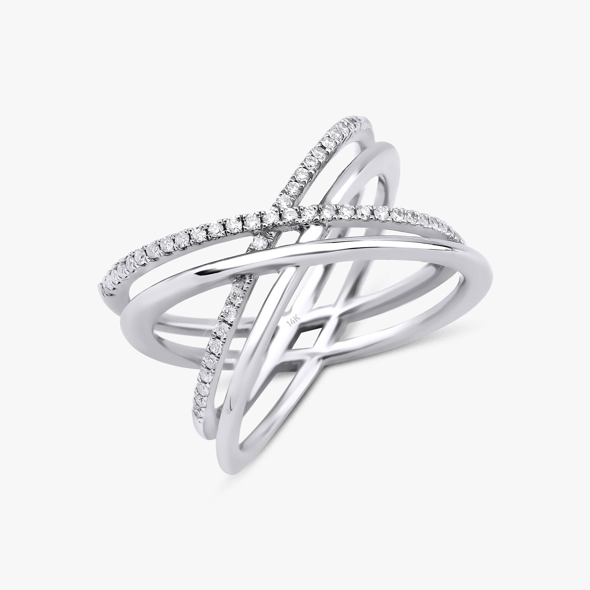 Diamond Double Crossover Ring in 14K Gold