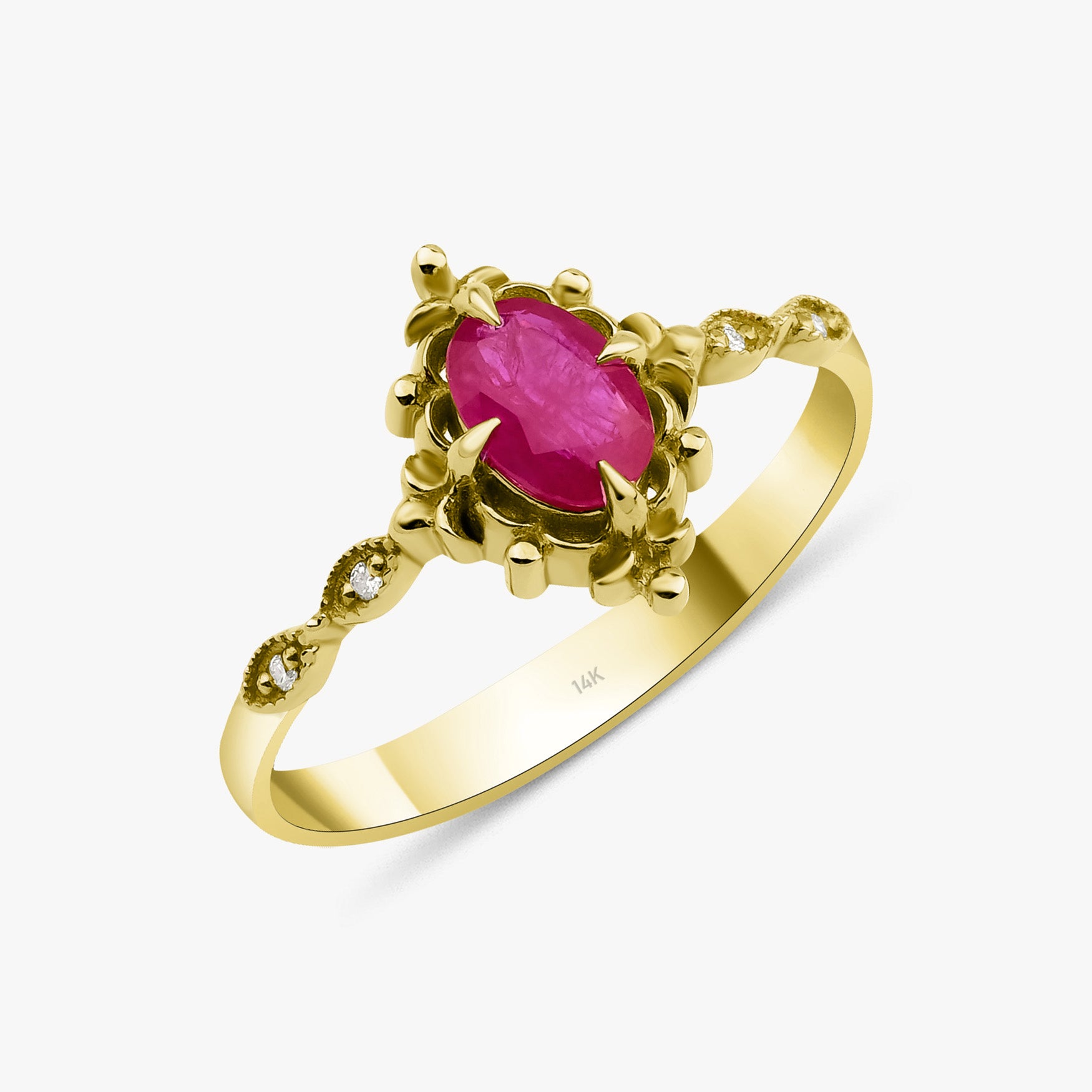 Vintage Style Ruby and Diamond Ring in 14K Gold