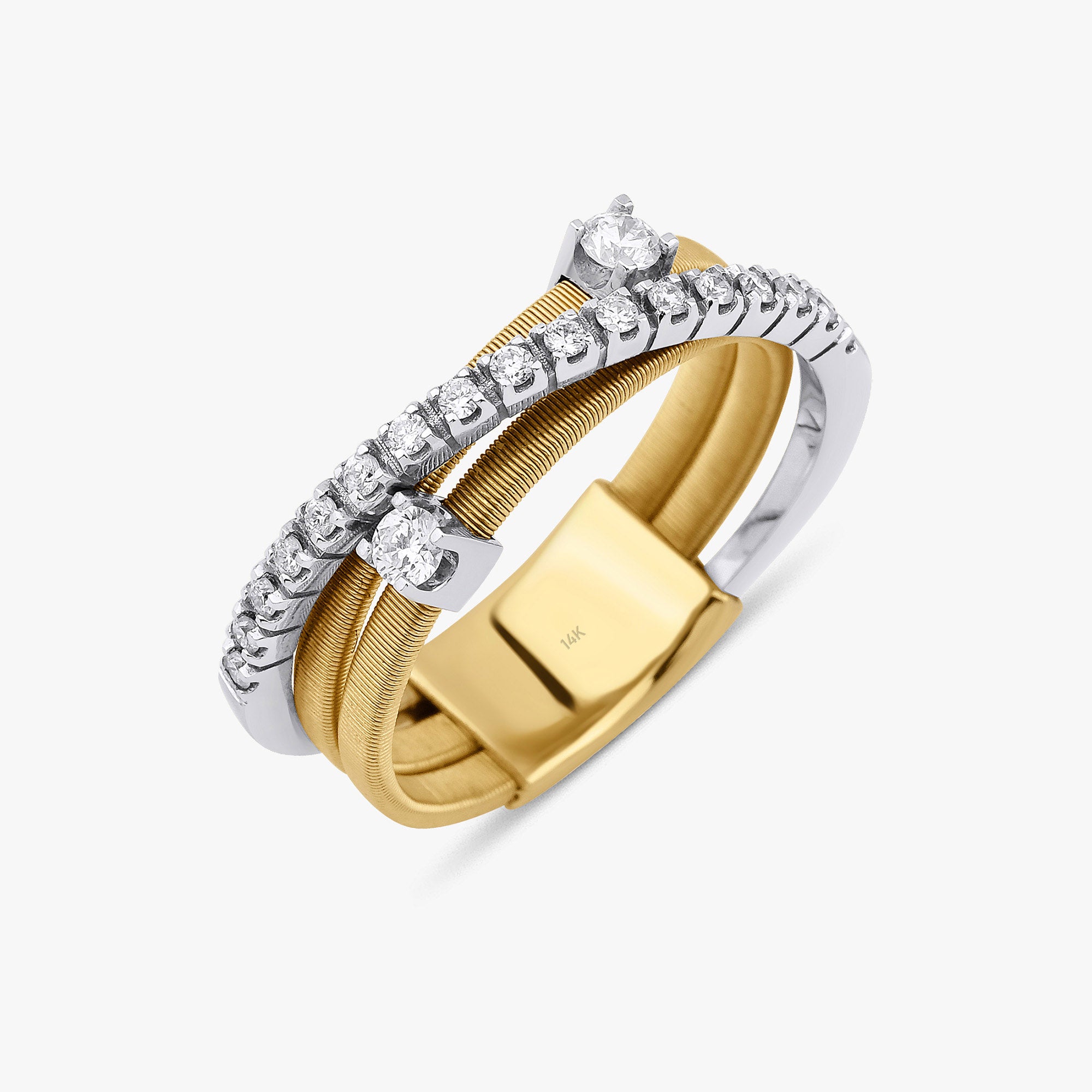 Matte Finish Diamond Crossover Ring in 14K Gold