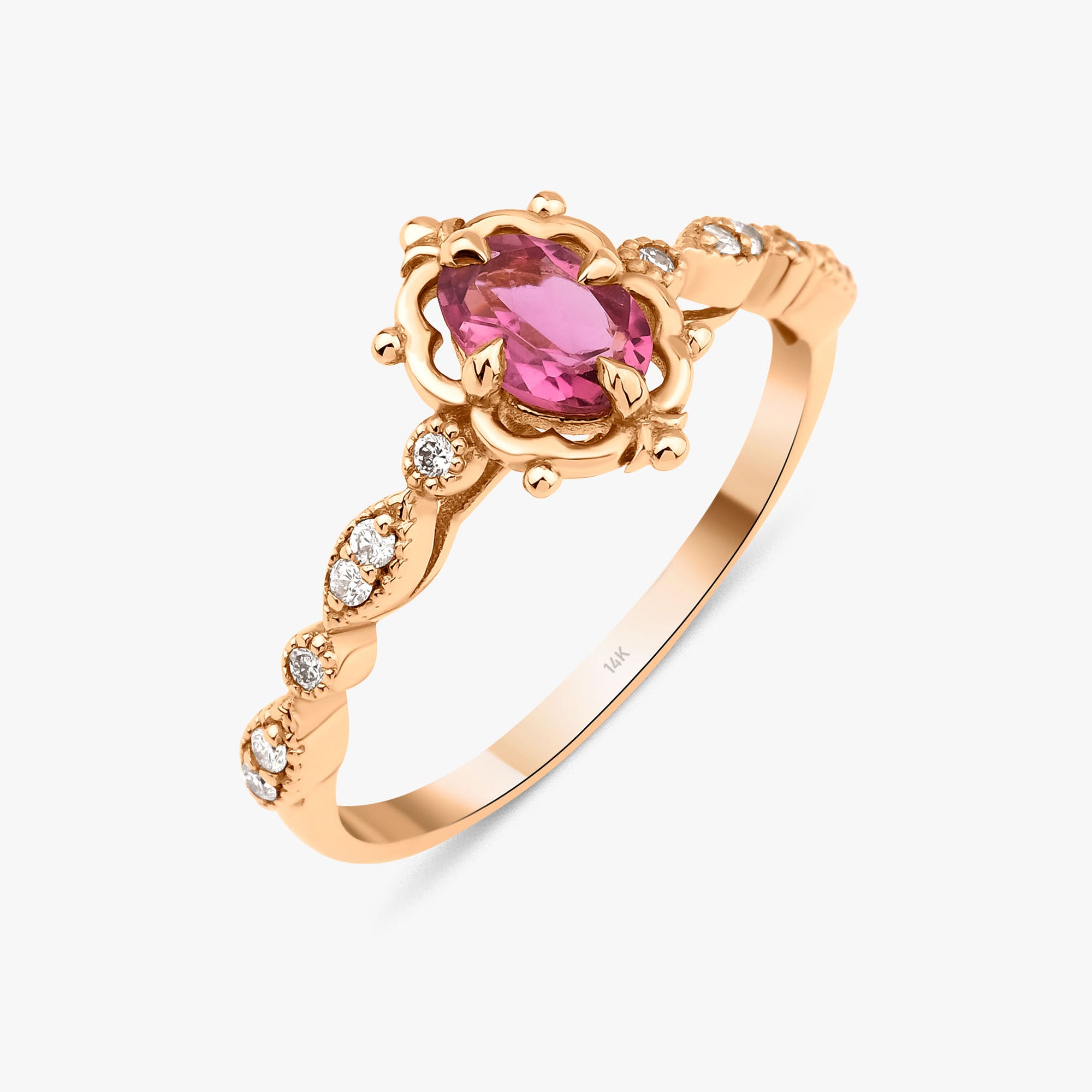 Vintage Style Tourmaline and Diamond Ring in 14K Gold