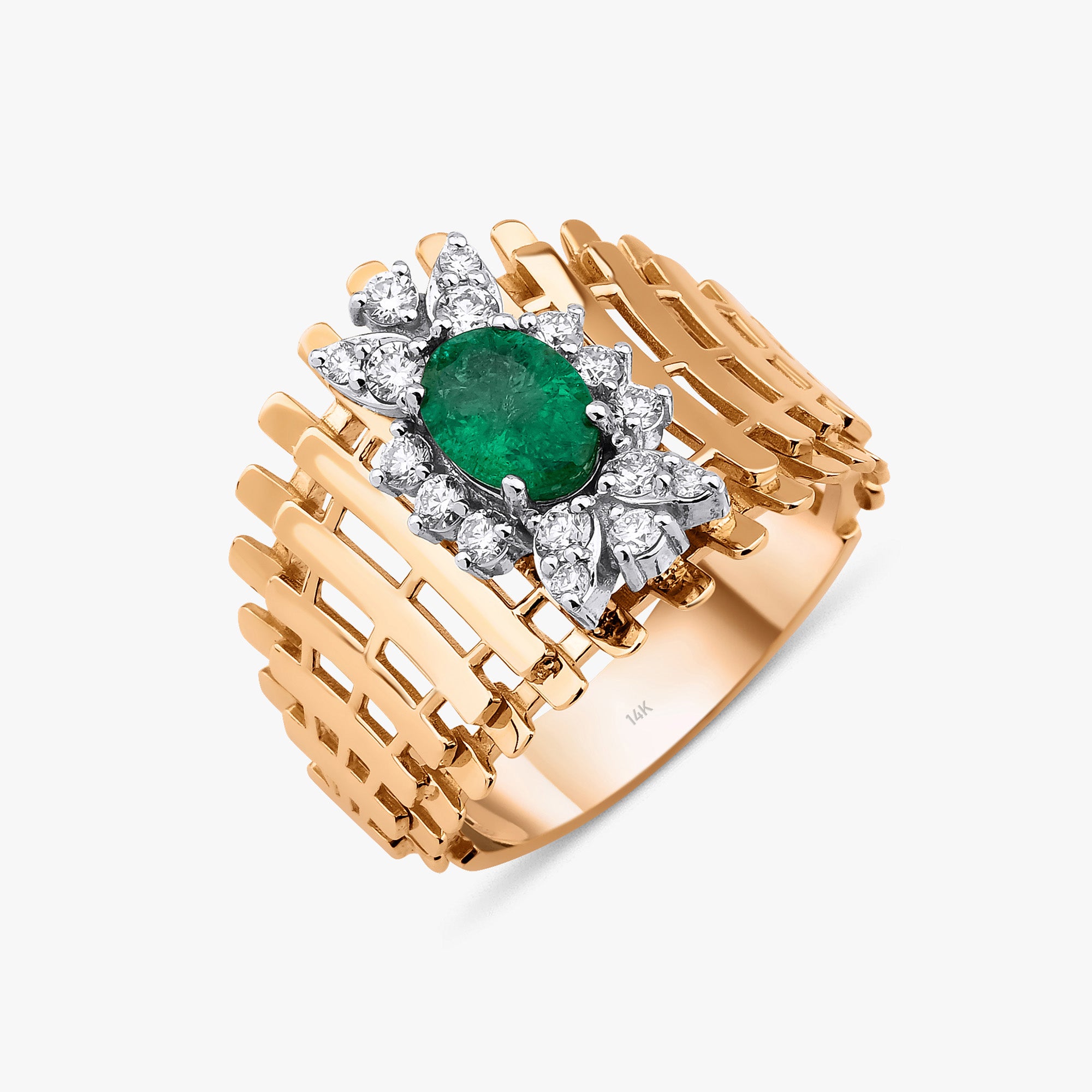 Emerald and Diamond Ring in 14K Gold