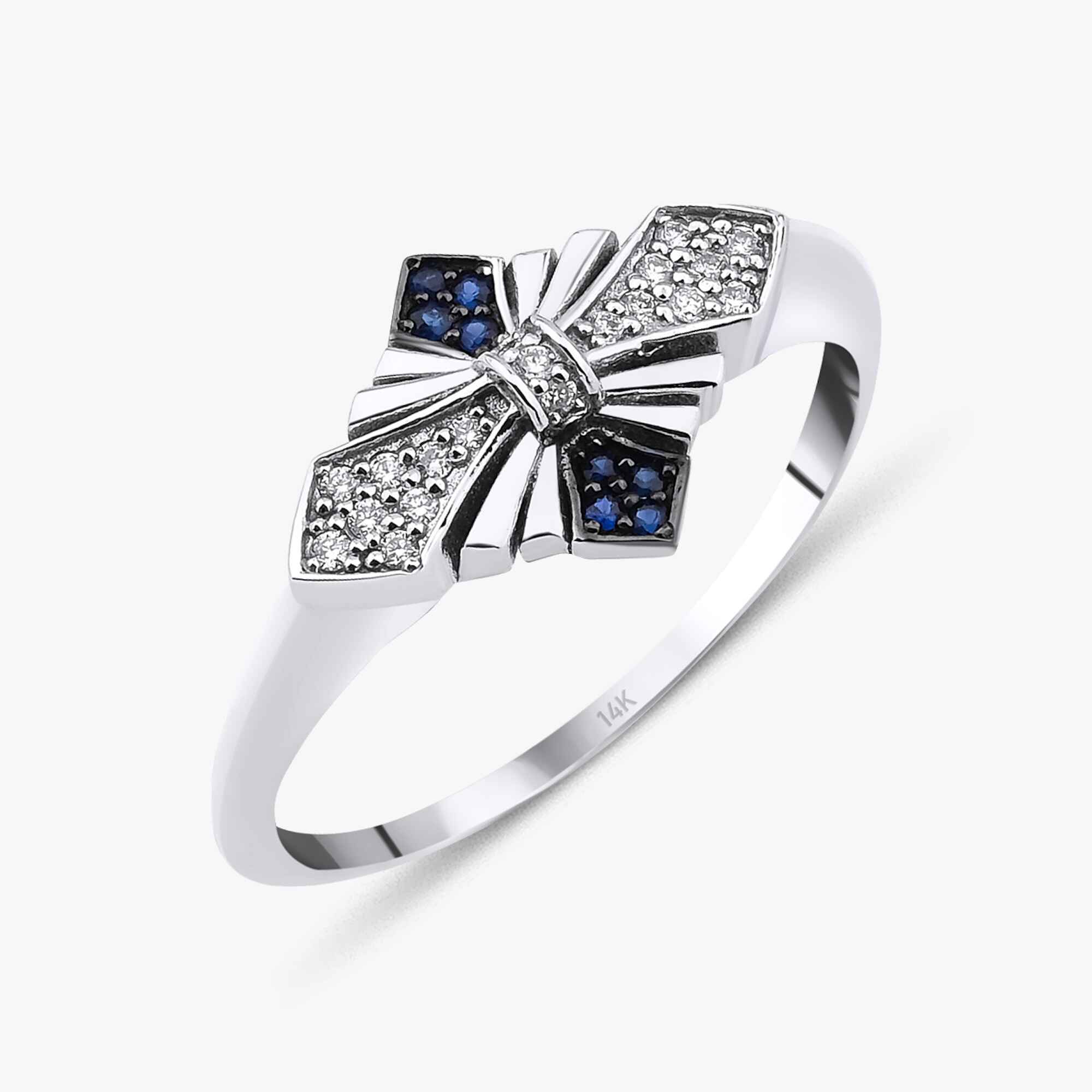 Sapphire and Diamond Sideways Cross Ring in 14K Gold