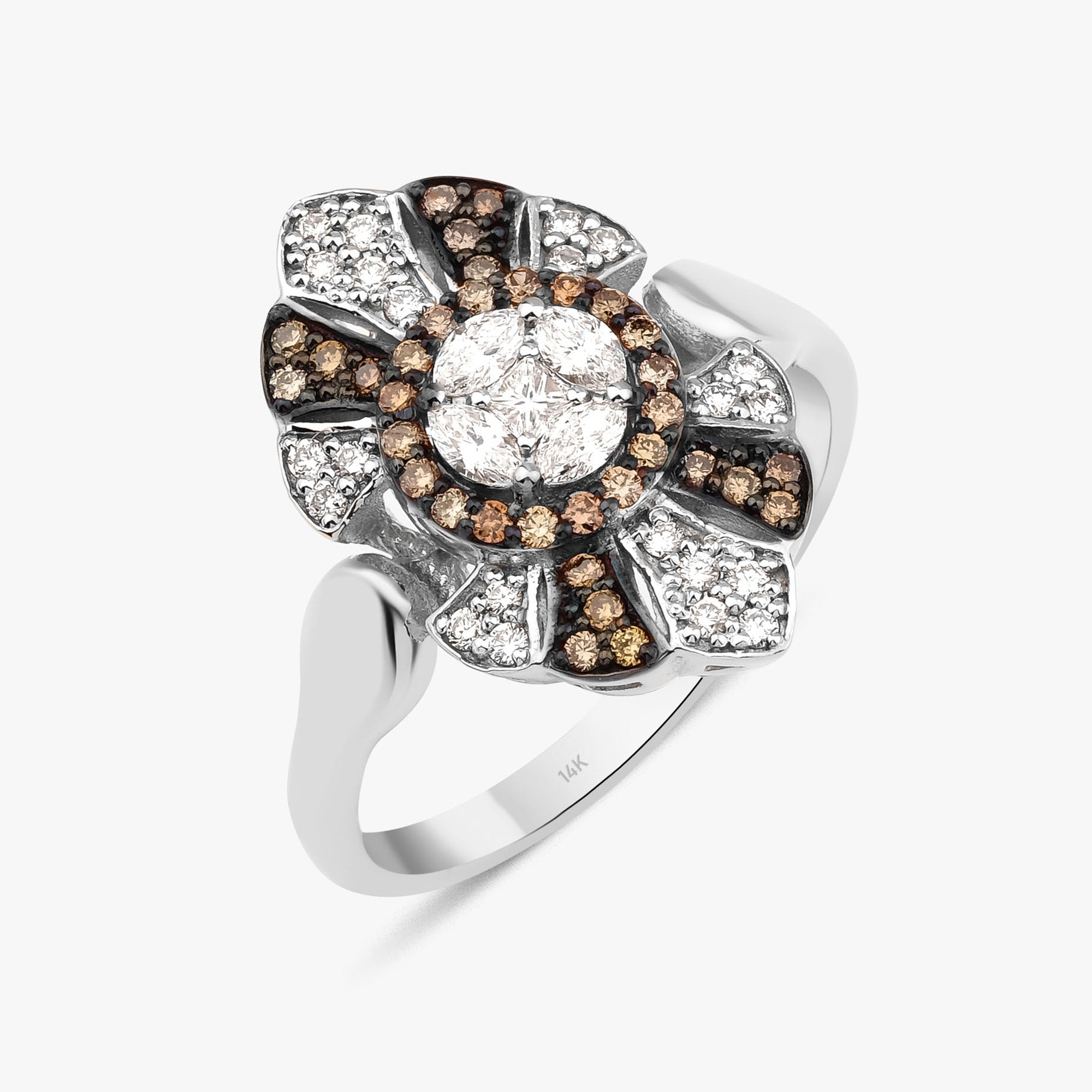 Chocolate and White Diamond Shield Ring in 14K Gold