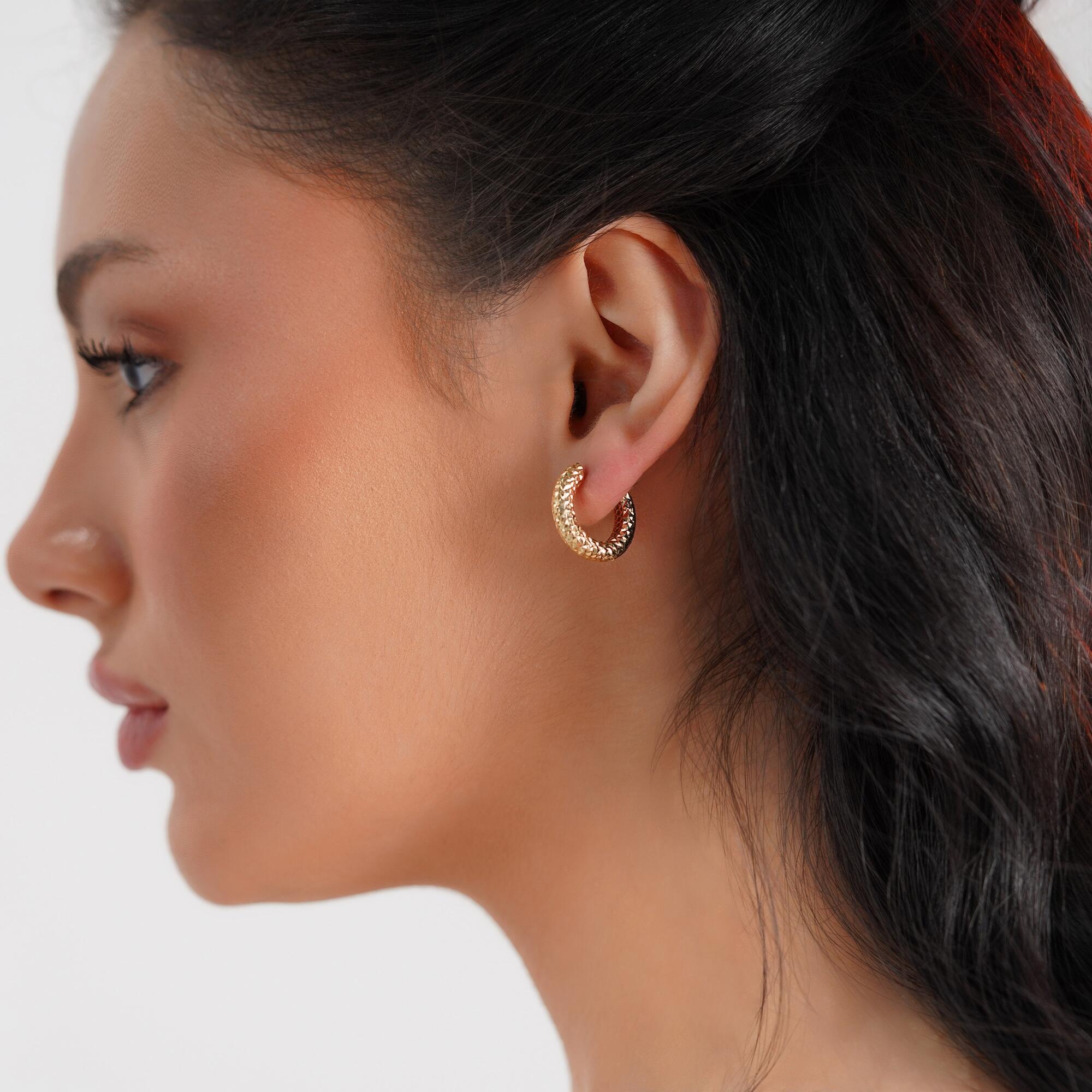 Medium Bold Glitter Hoop Earrings in 14K Gold